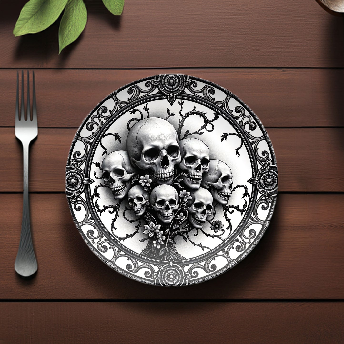 Gothic Skull Cluster Dinner Plate - Dark Victorian Skeleton Decor