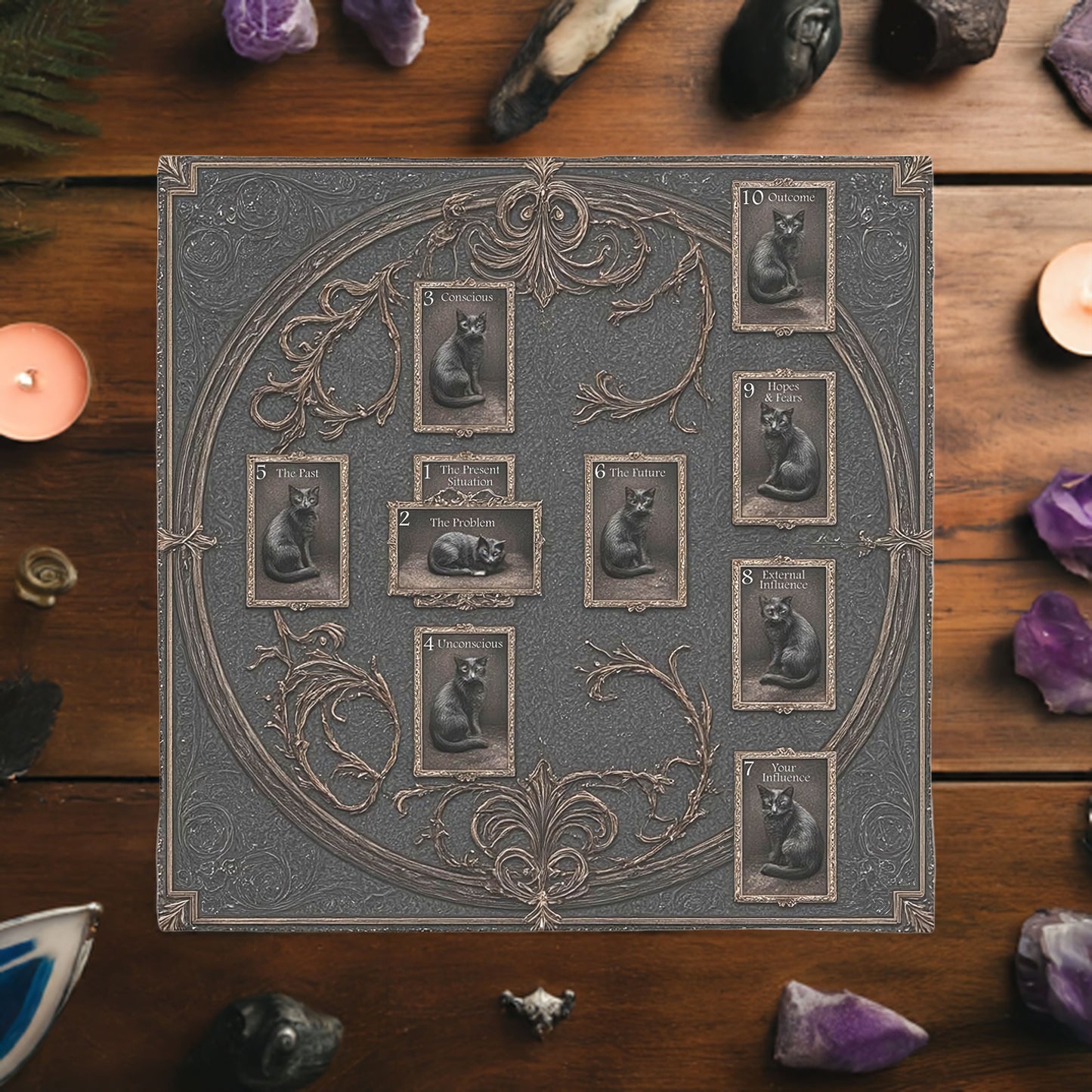 Black Cat Gothic Celtic Cross Tarot Spread Cloth - 24x24 Inch Polyester