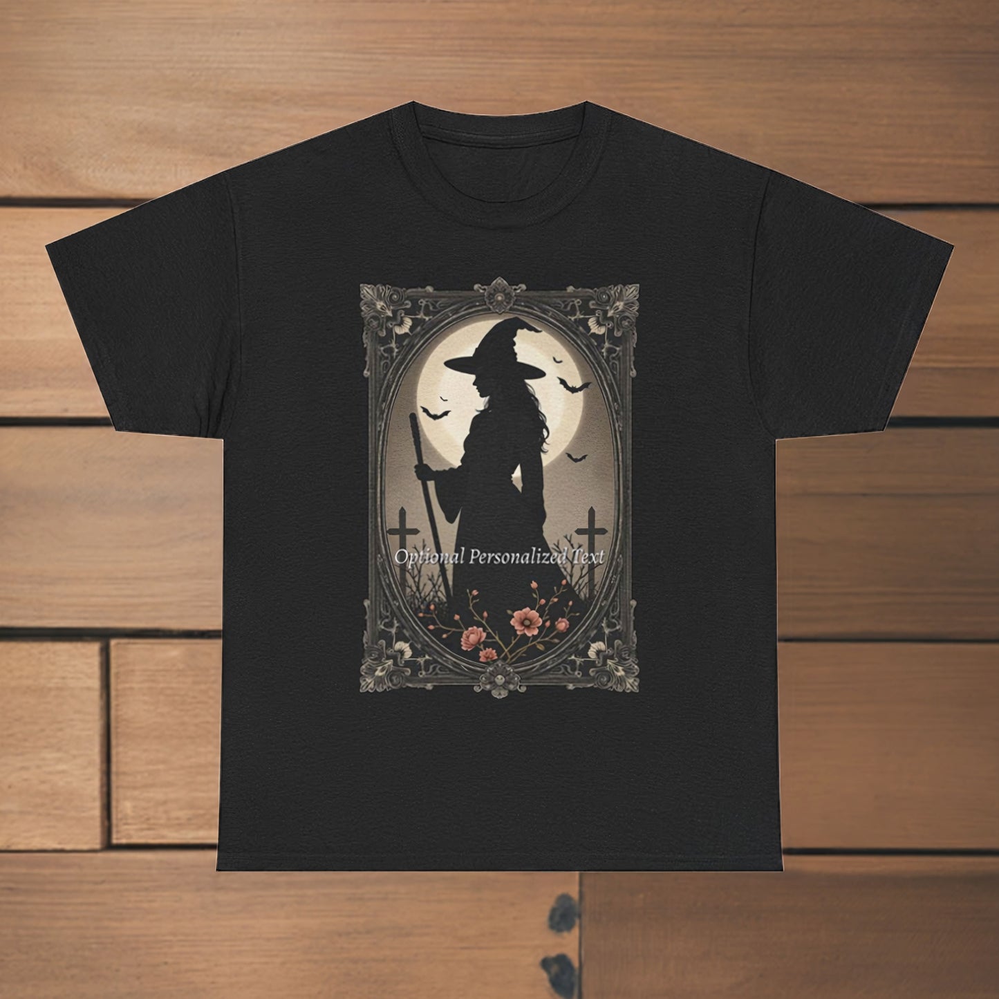 Gothic Witch Silhouette T-Shirt with Optional Personalized Text