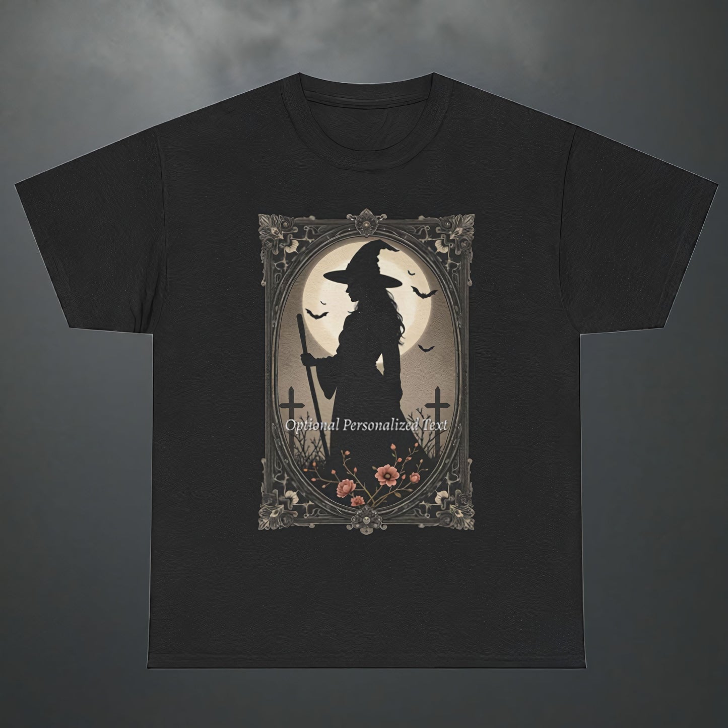 Gothic Witch Silhouette T-Shirt with Optional Personalized Text