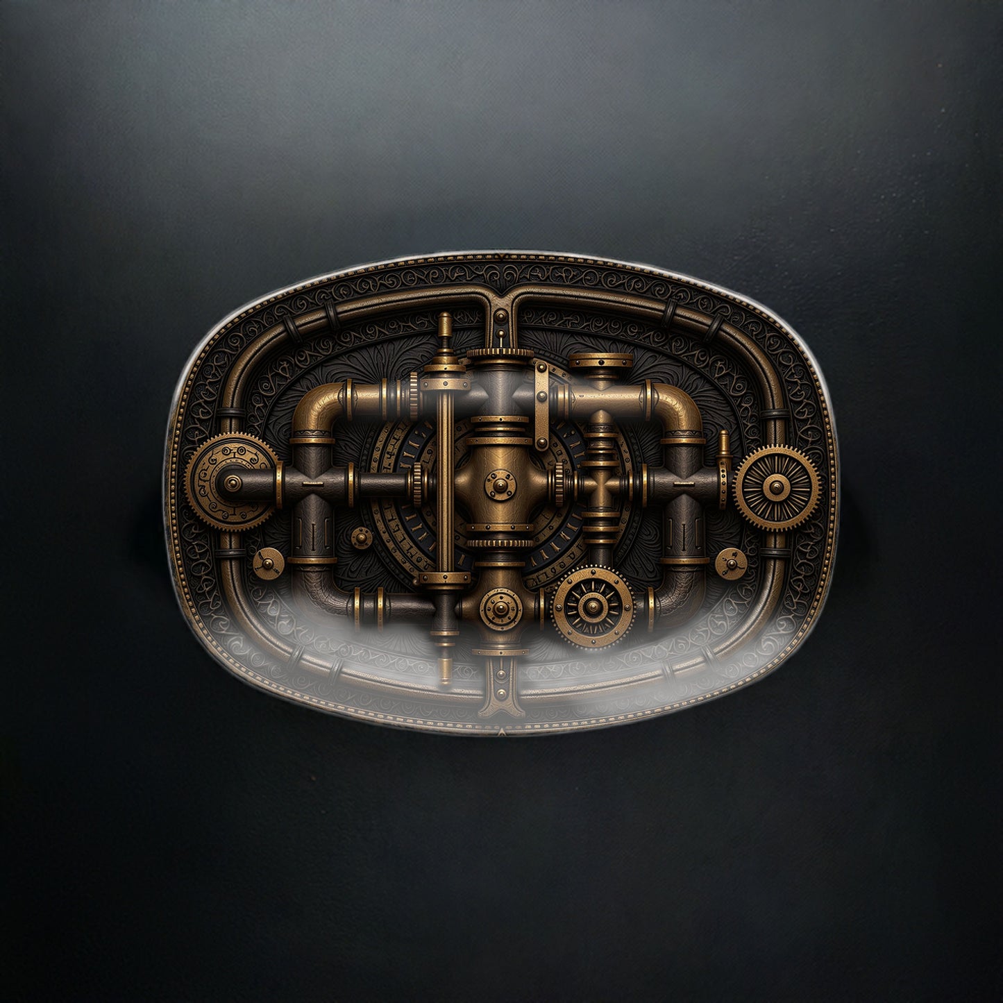 Steampunk Gearwork Oval Platter - Industrial Sci-Fi Serving Tray