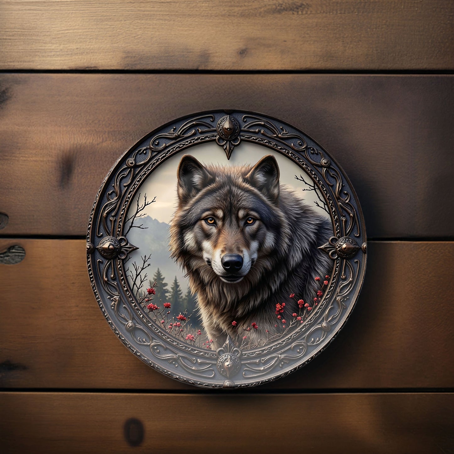 Majestic Wolf Decorative Plate - Gothic Nature-Inspired Forest Design