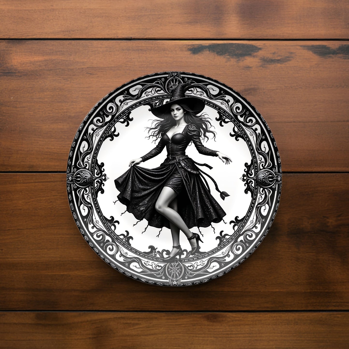 Elegant Gothic Witch Plate - Dark Sorceress in Victorian Frame