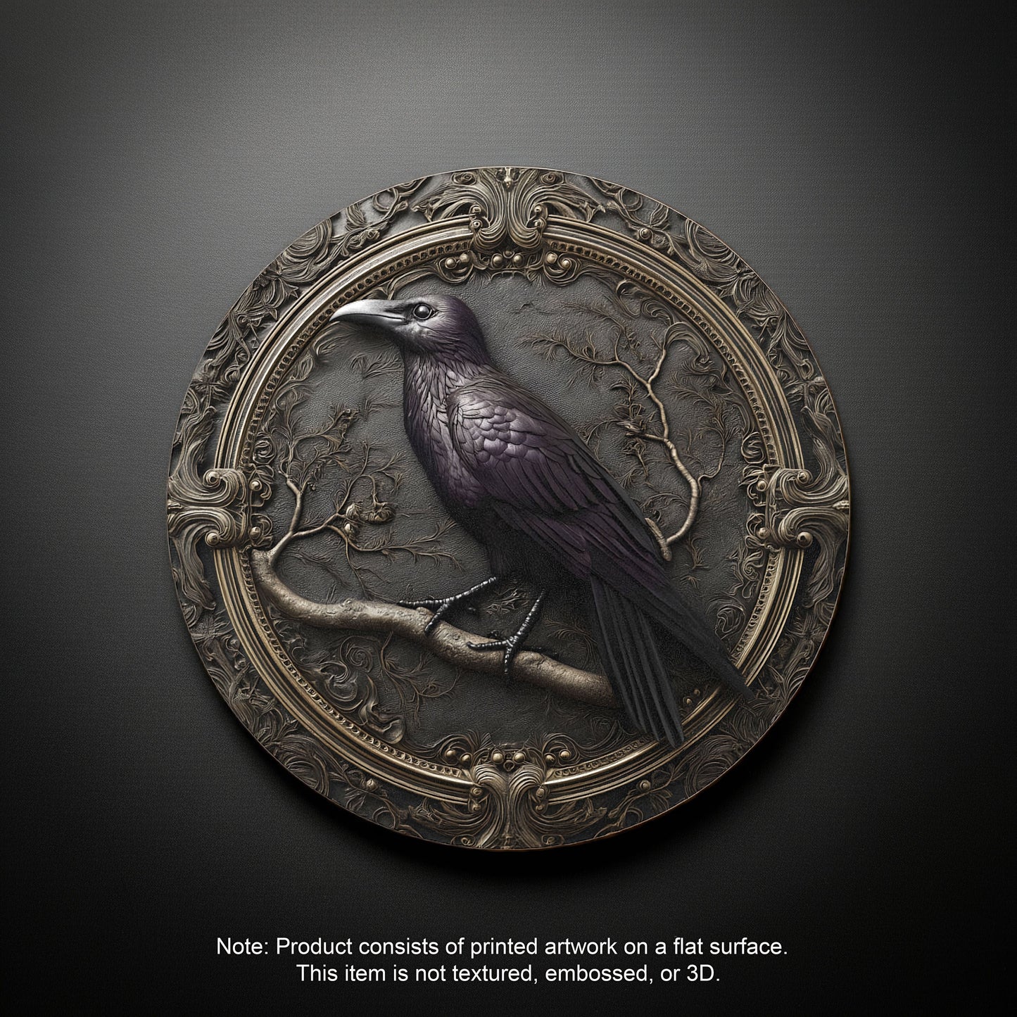 Gothic Raven Coaster - Ornate Dark Art Drink Mat with Cork Backing