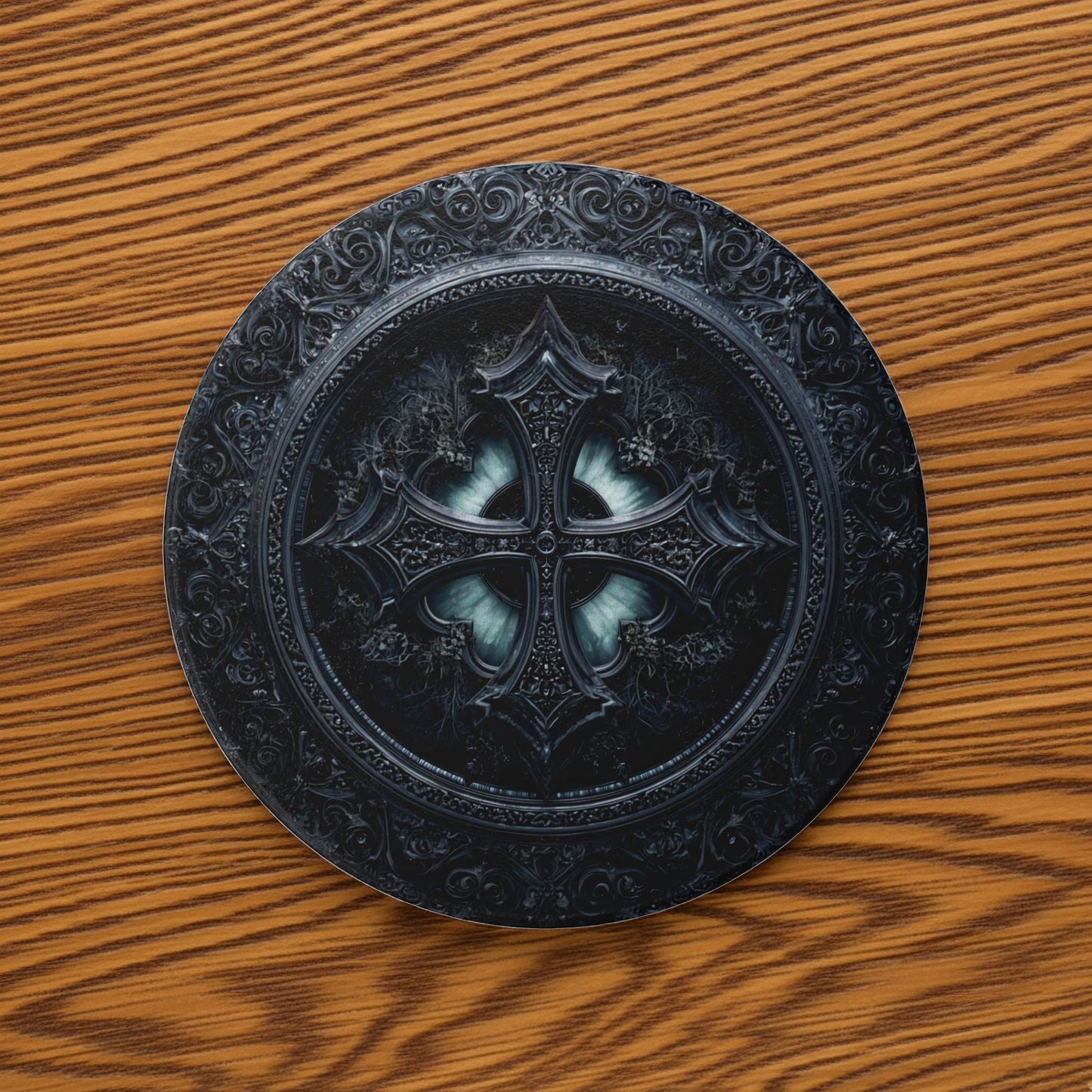 Gothic Cross Coaster - Ornate Black Cathedral-Inspired Decor with Cork Backing
