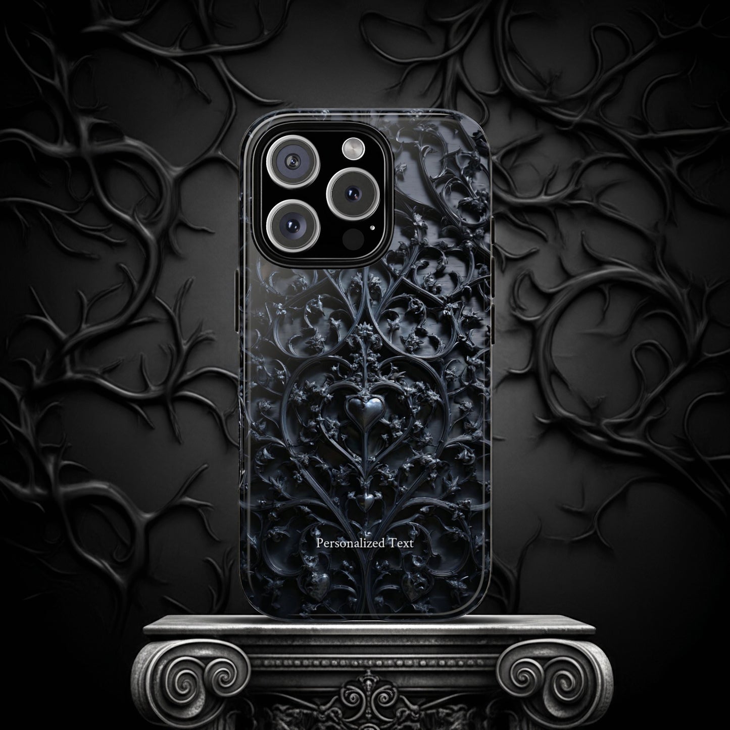 Gothic Heart Vines Phone Case - Dark Ornate Pattern with Personalized Text (Matte Finish)