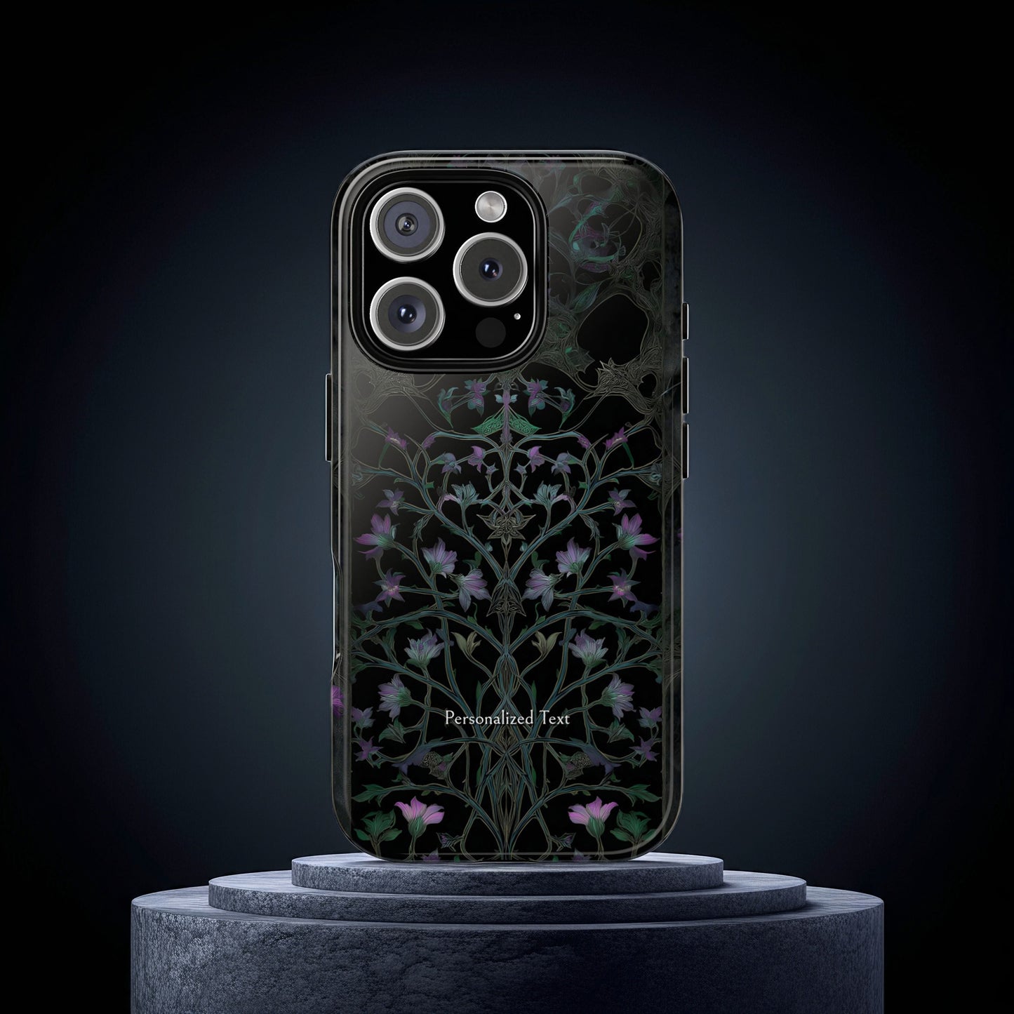 Dark Botanical Floral Phone Case - Elegant Vine Design with Custom Text Option (Matte Finish)