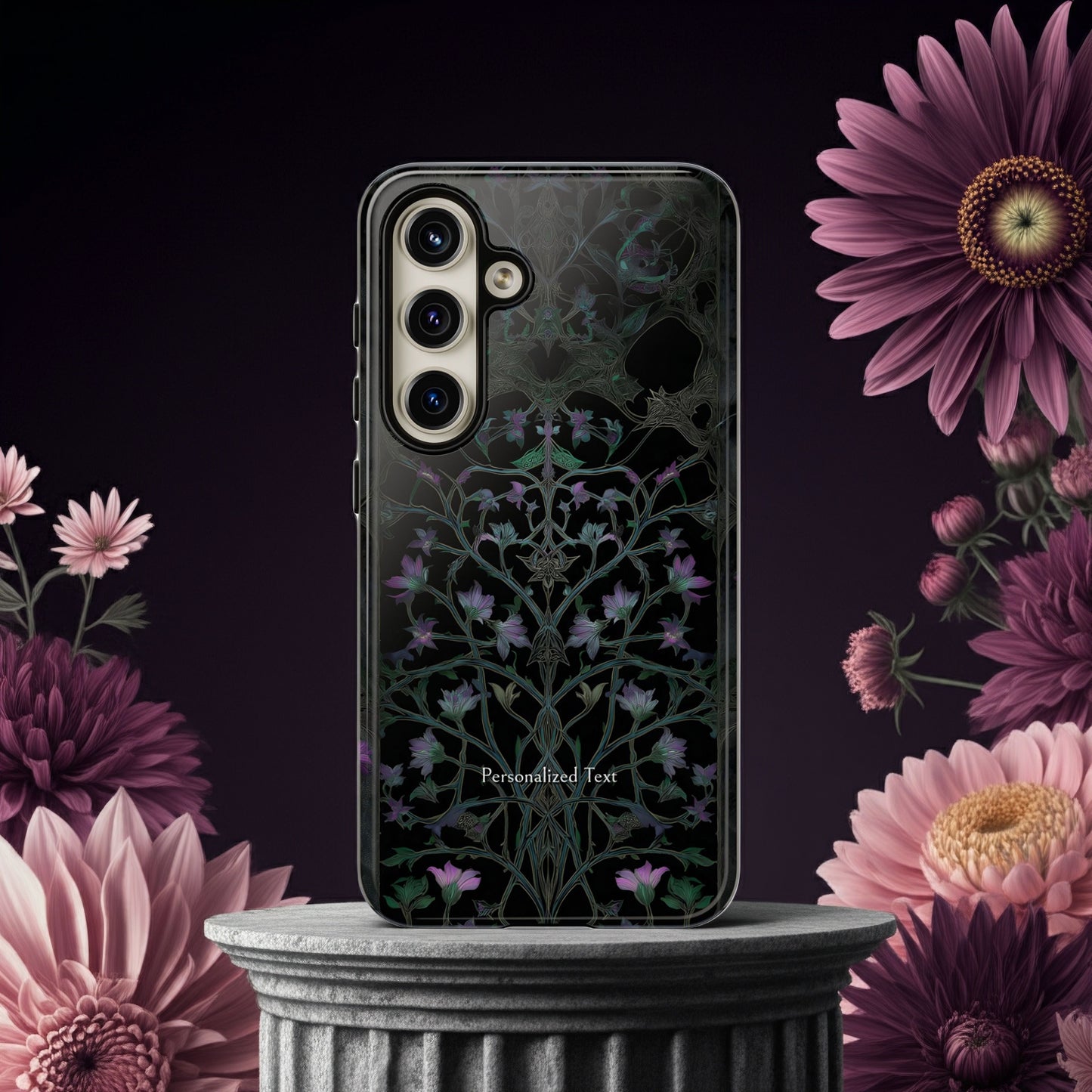 Dark Botanical Floral Phone Case - Elegant Vine Design with Custom Text Option (Matte Finish)
