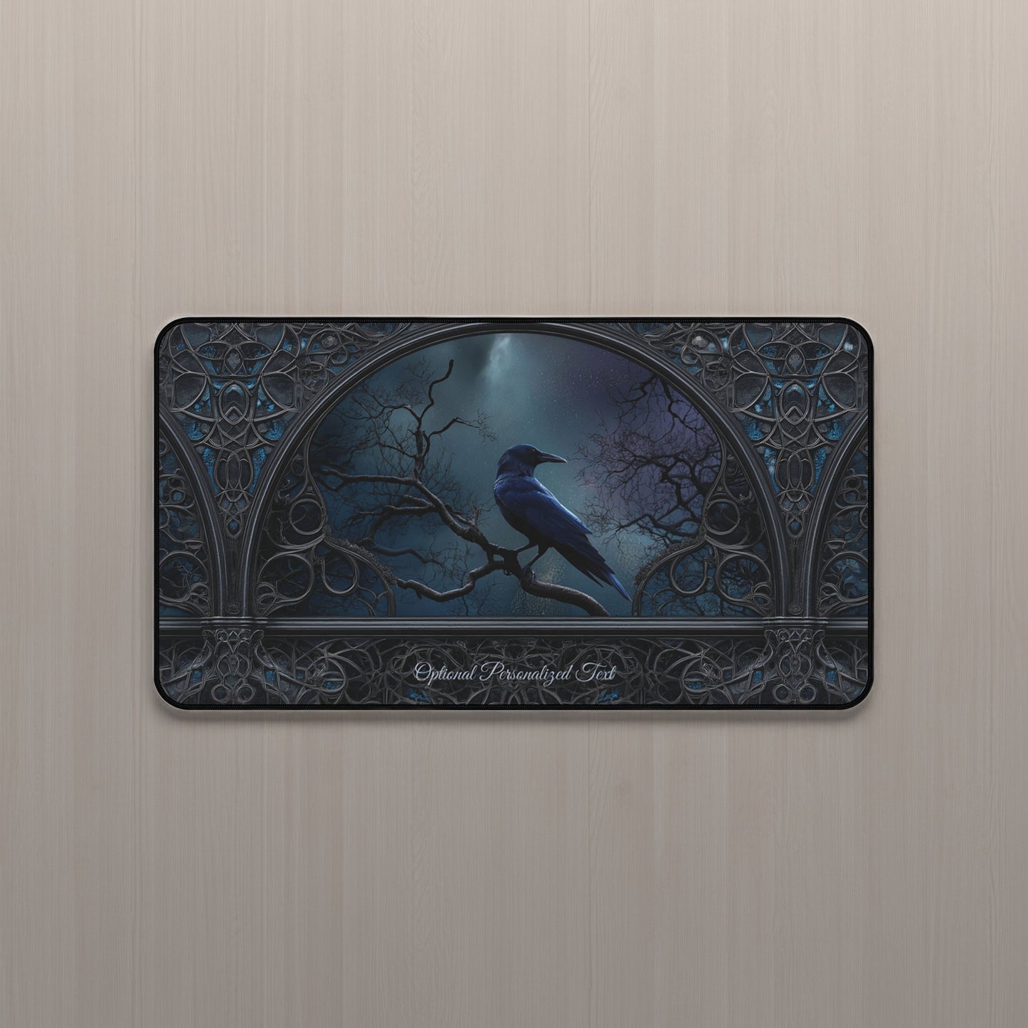 Gothic Raven Moonlight Desk Mat - Personalized Crow Desk Pad for Home Office or Gaming Setup