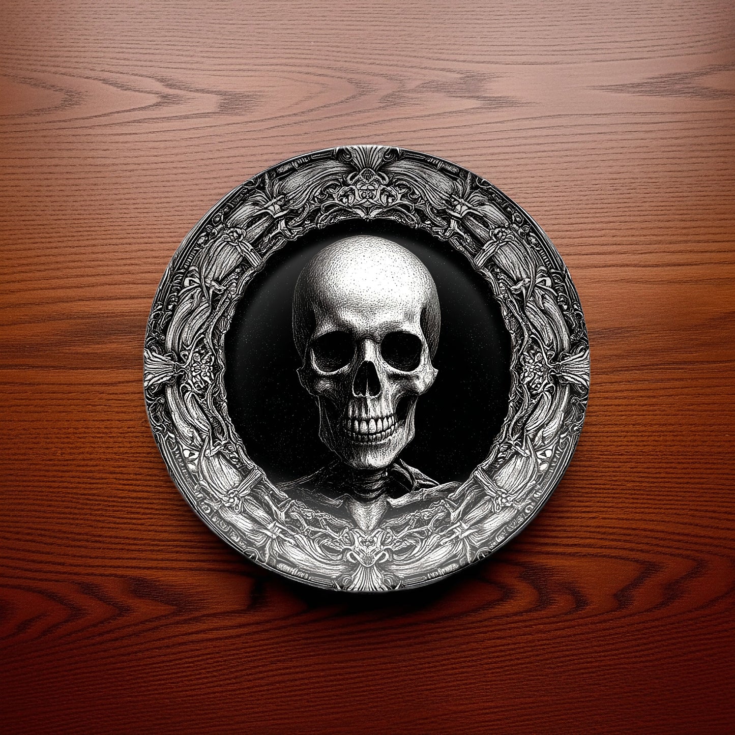 Gothic Skull Plate - Macabre Skeleton Art Decor for Gothic Homes & Halloween