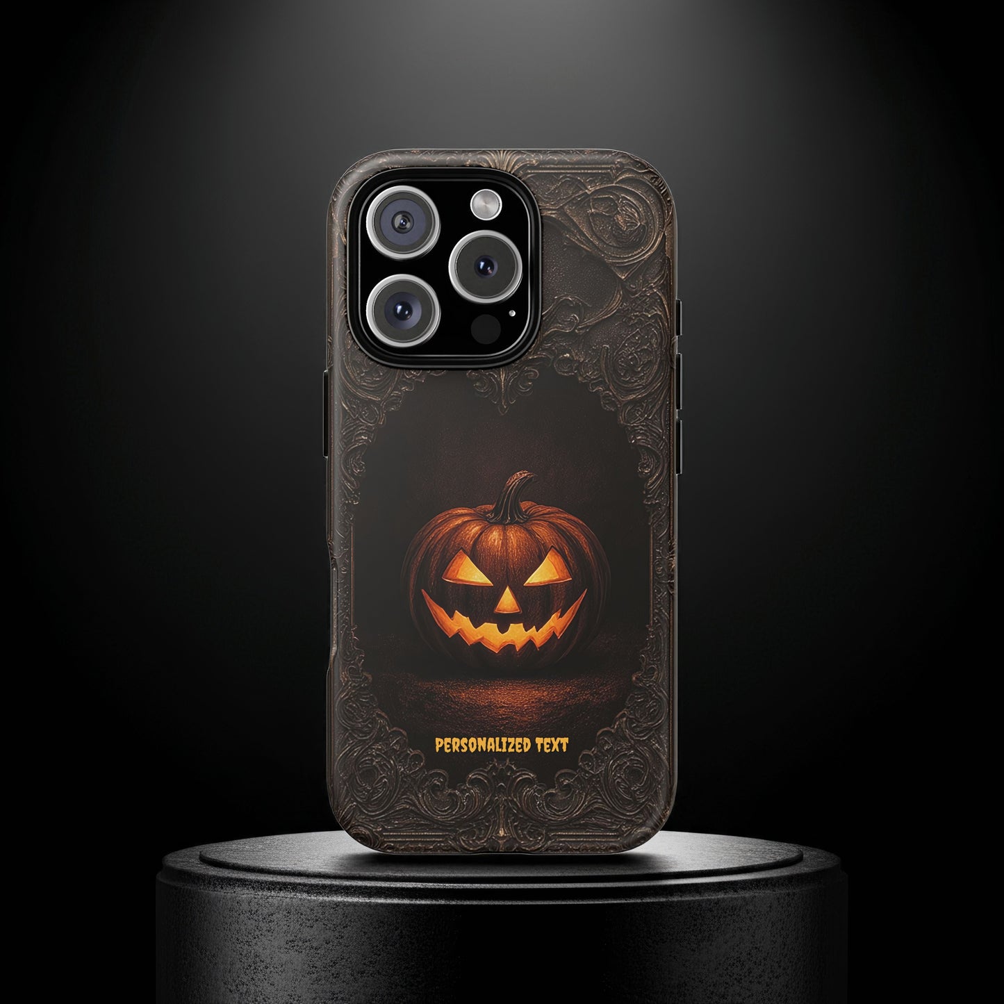 Gothic Halloween Jack-o'-Lantern Phone Case with Optional Personalized Text (Glossy Finish)