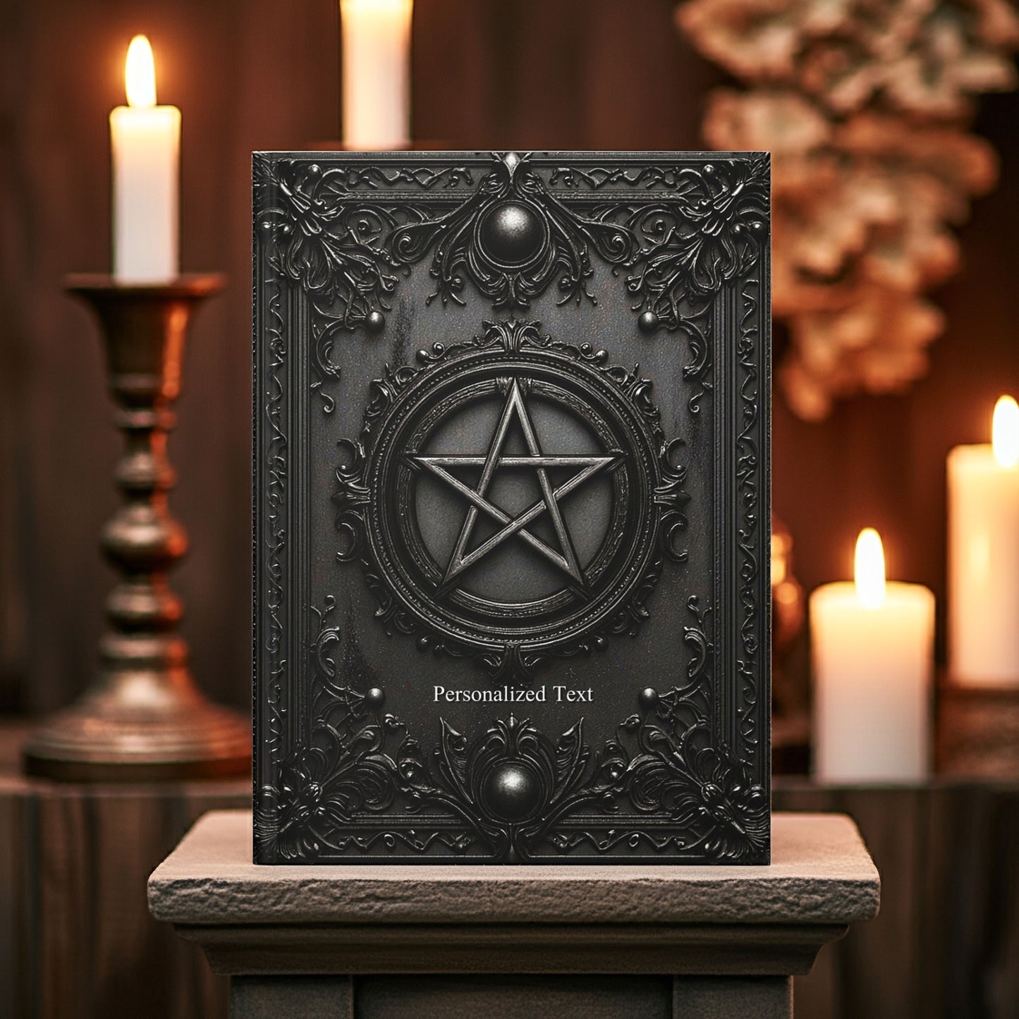 Black Pentagram Gothic Journal - Witchcraft Notebook with Optional Personalized Text