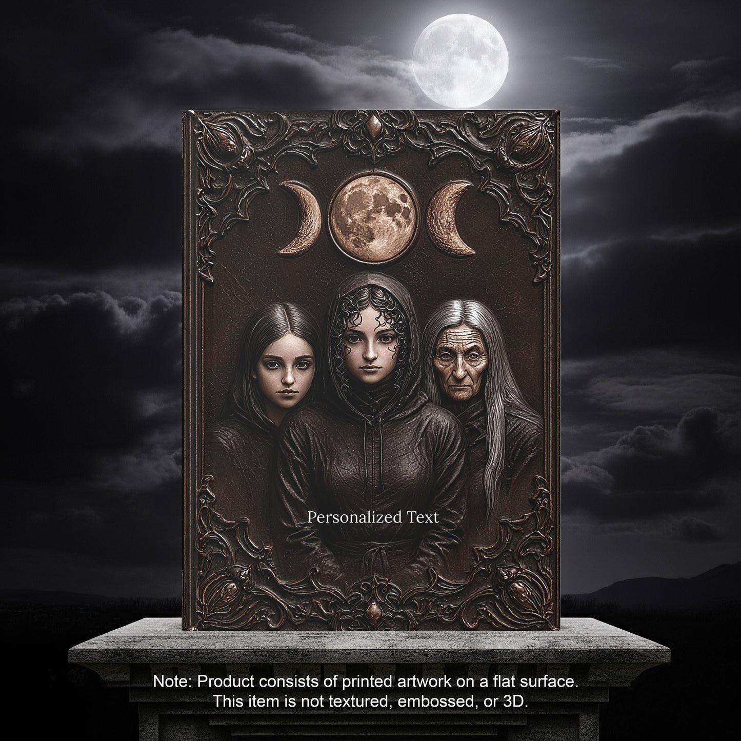 Triple Moon Goddess Gothic Journal - Wiccan Notebook with Optional Personalized Text