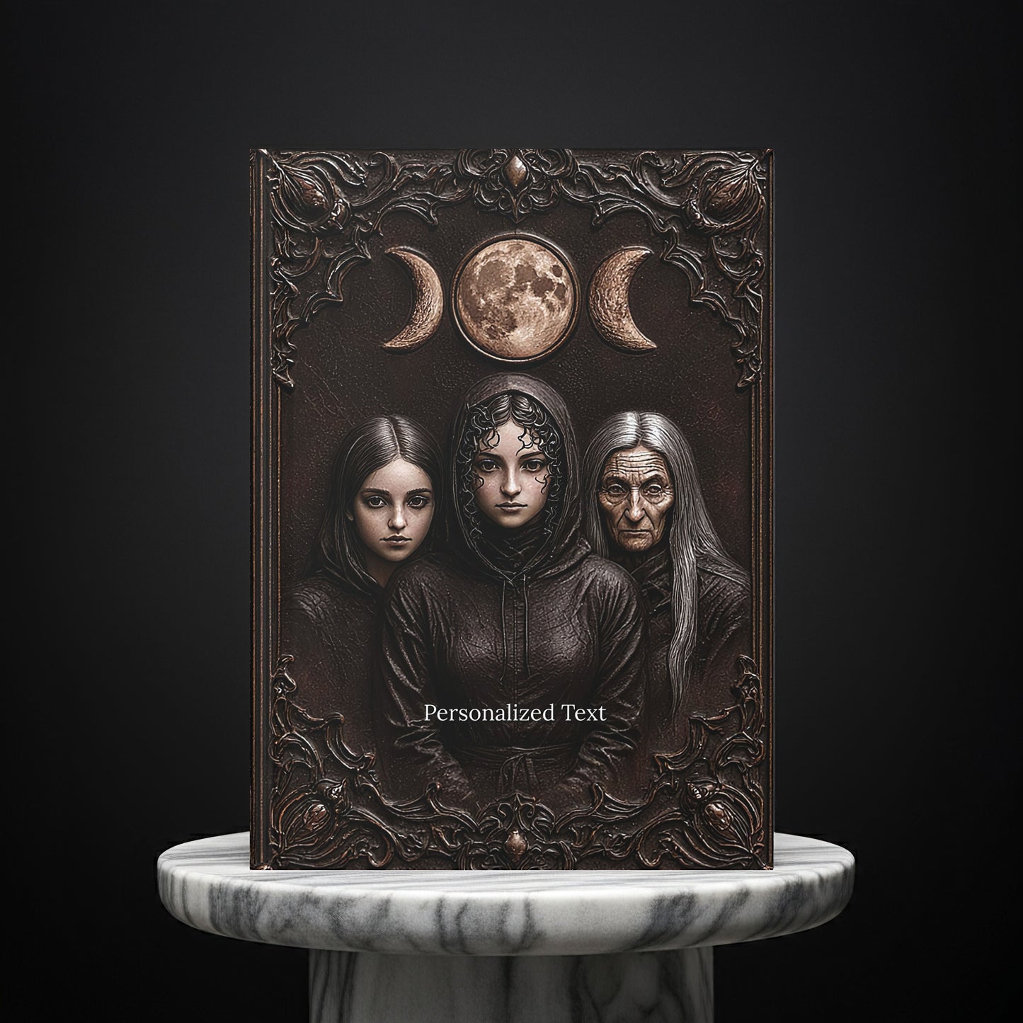 Triple Moon Goddess Gothic Journal - Wiccan Notebook with Optional Personalized Text