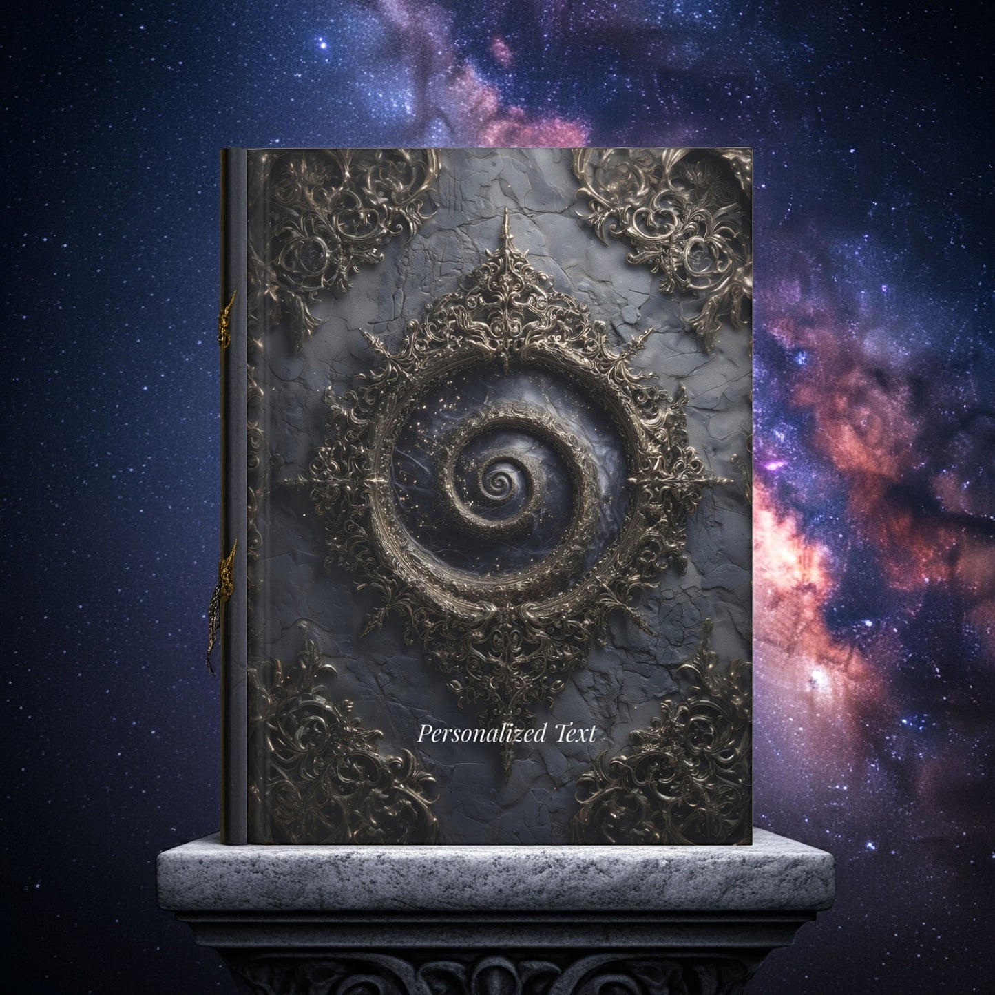 Cosmic Spiral Gothic Journal – Personalized Hardcover Notebook with Optional Custom Text