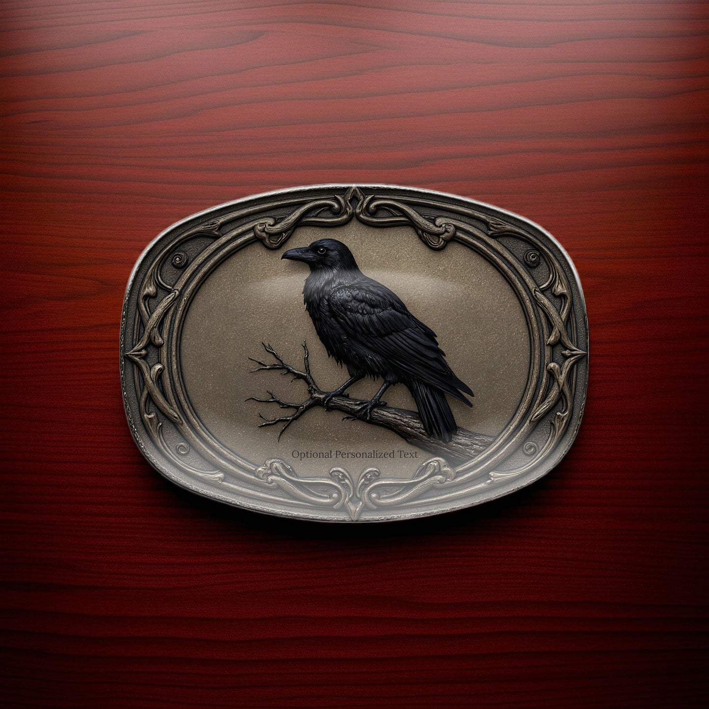 Gothic Raven Oval Platter - Vintage Crow Art Tray with Optional Personalization