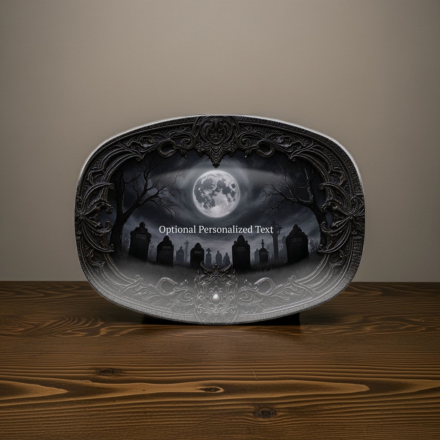 Gothic Graveyard Moonlight Platter - Personalized Haunted Cemetery Tray