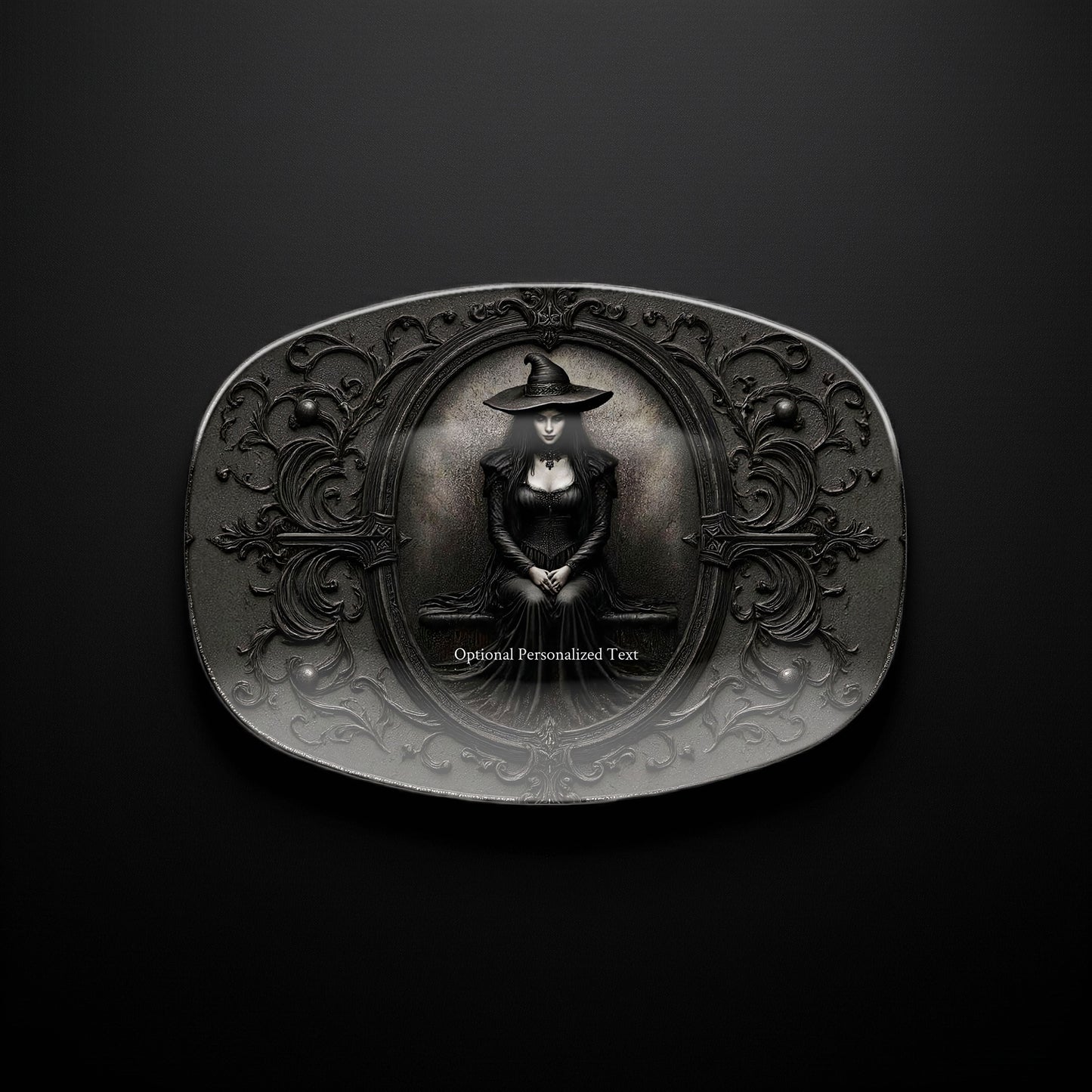 Gothic Witch Portrait Platter - Ornate Dark Art Tray with Optional Personalization