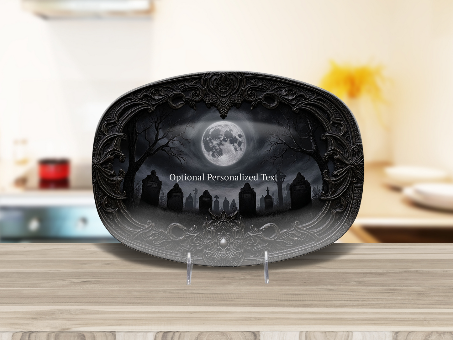 Gothic Graveyard Moonlight Platter - Personalized Haunted Cemetery Tray