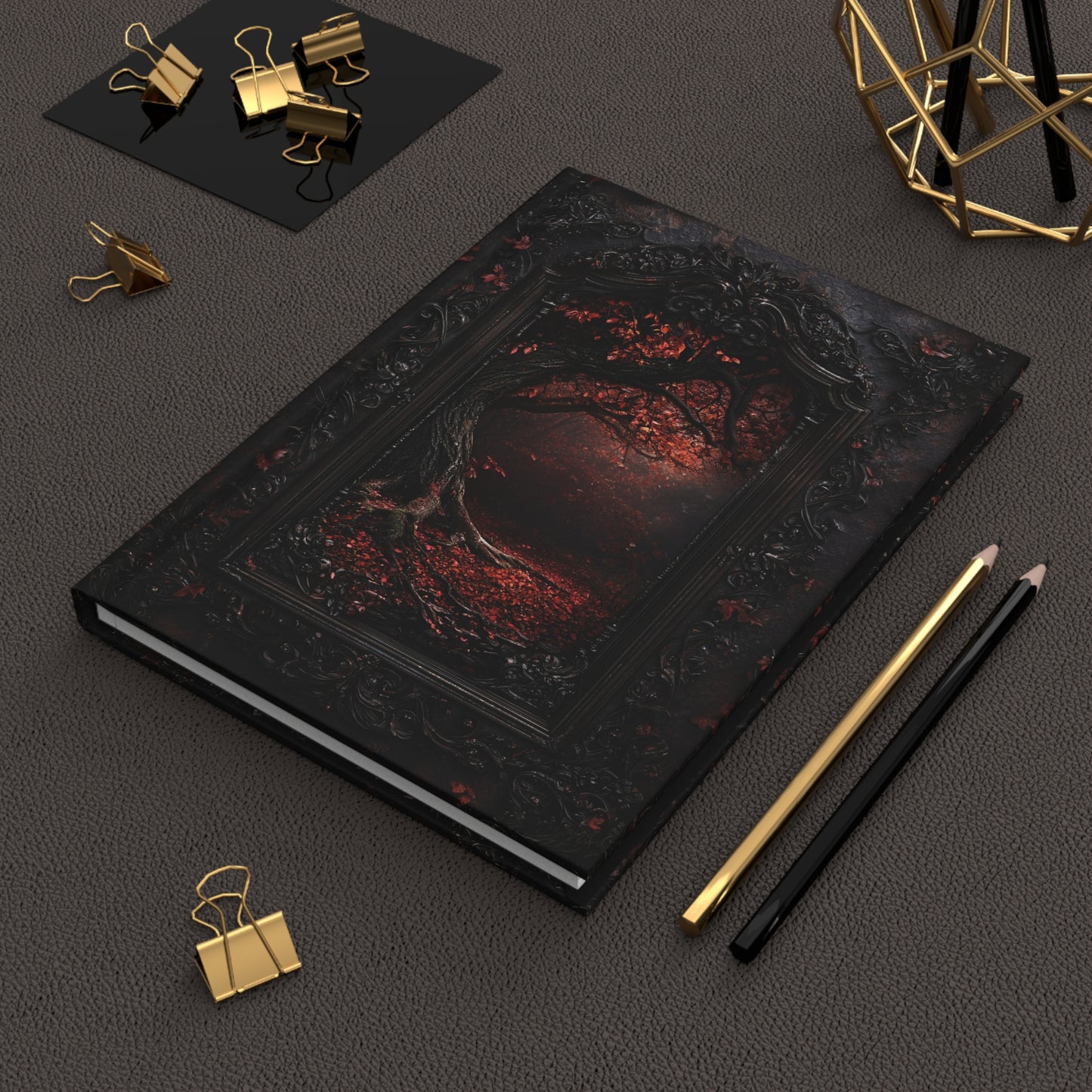 Enchanted Dark Forest Hardcover Journal - Gothic Art Notebook with Intricate Tree Design