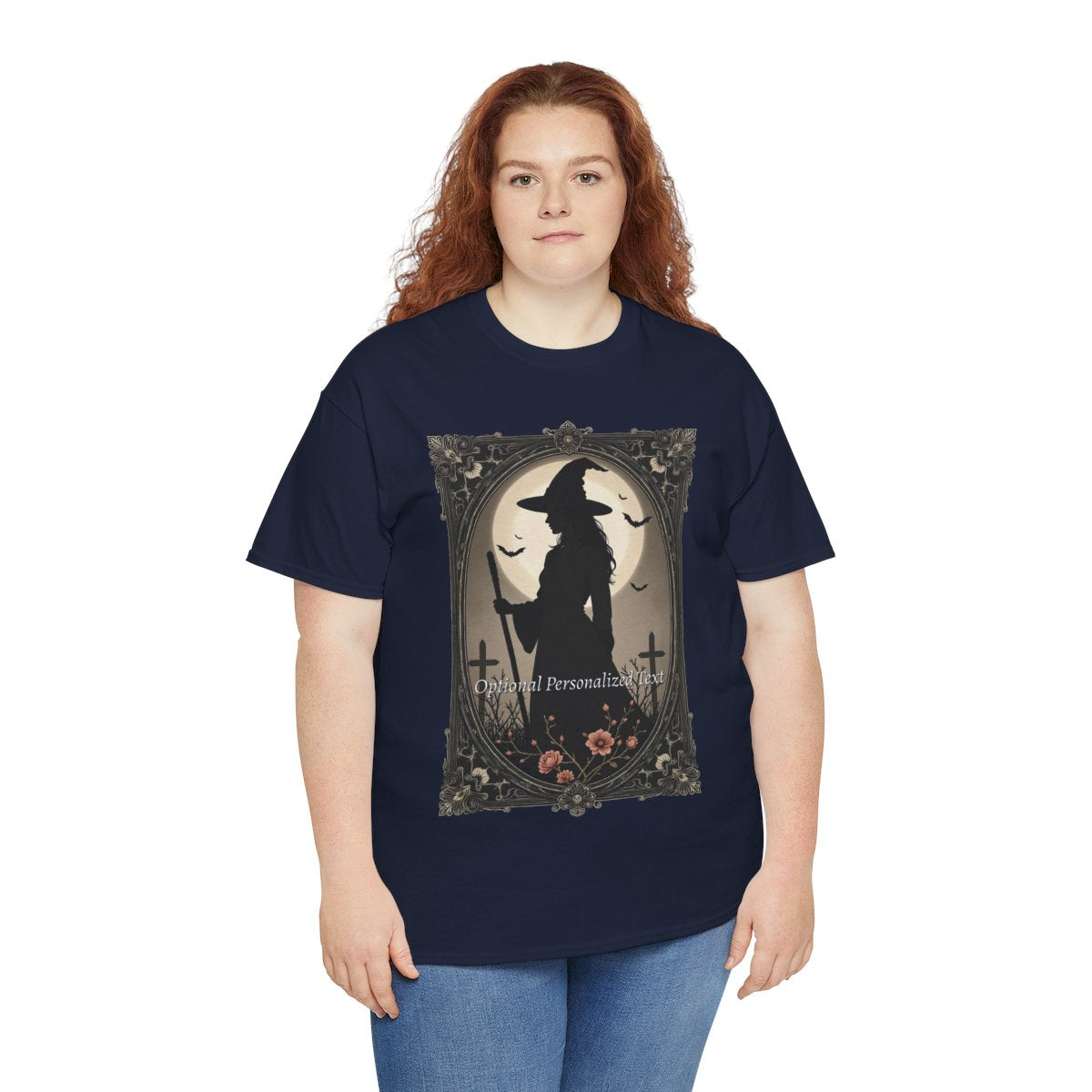 Gothic Witch Silhouette T-Shirt with Optional Personalized Text