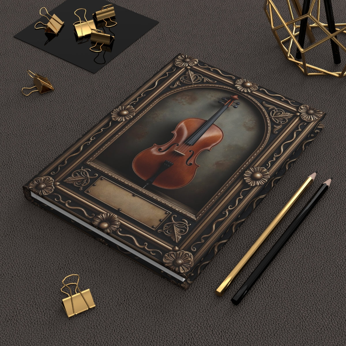 Ornate Cello Journal – Customizable Classical Music Hardcover Notebook