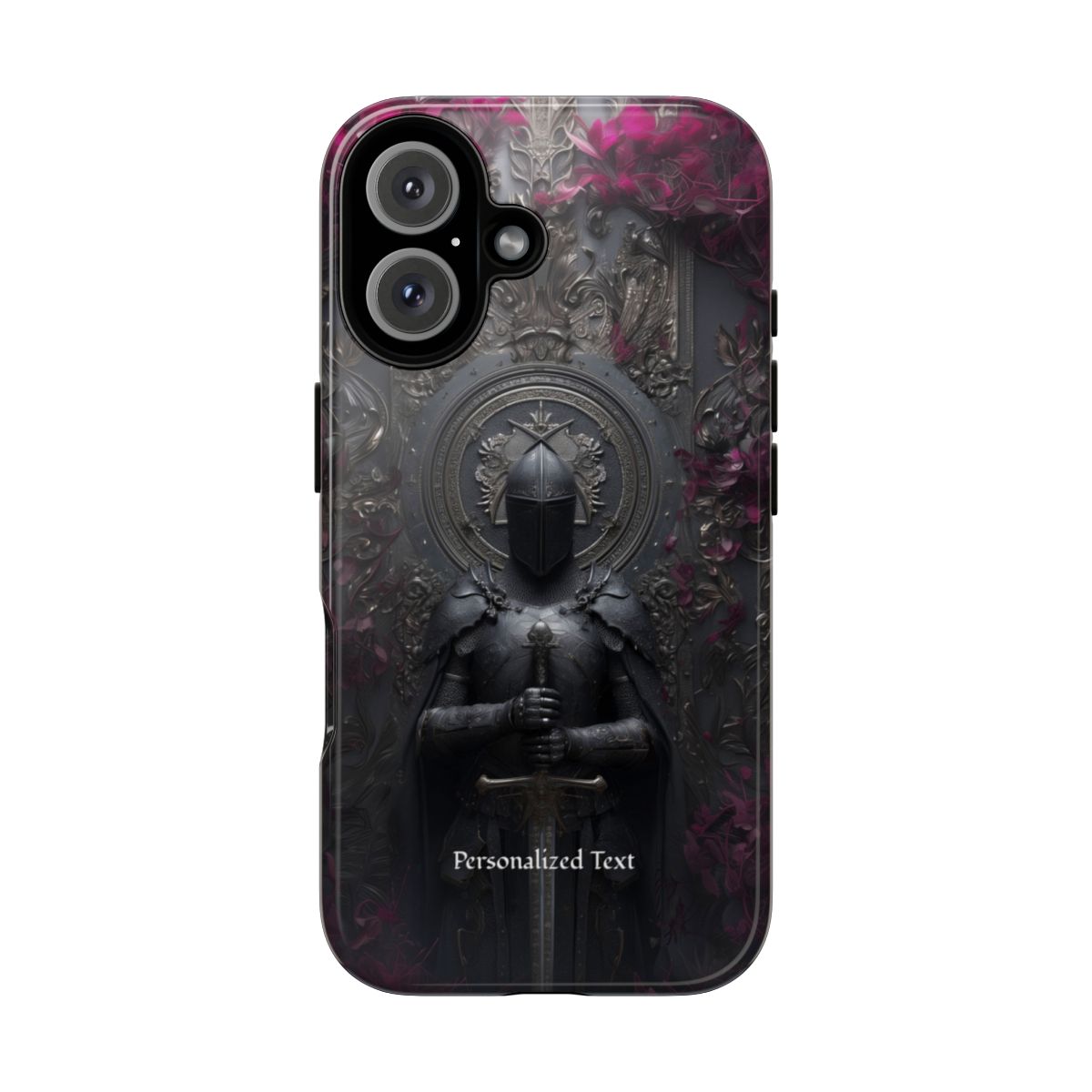 Personalized Gothic Knight Phone Case (Glossy) - Dark Medieval Armor Design with Custom Text