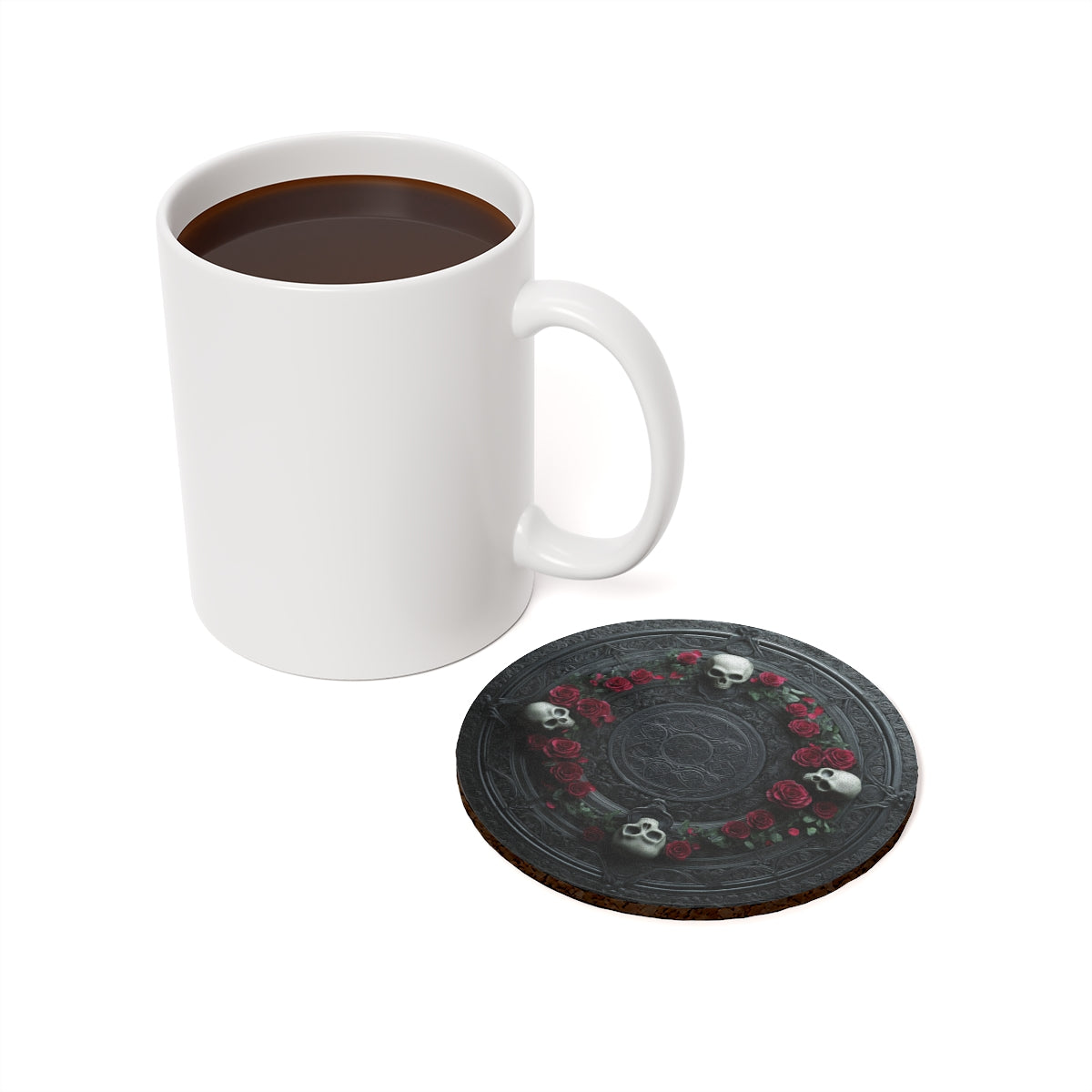 Gothic Skull & Rose Coaster - Dark Floral Celtic Decor with Cork Backing