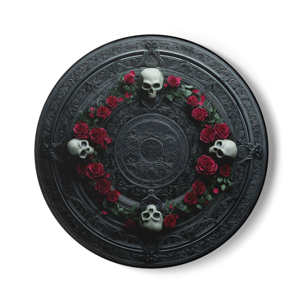 Gothic Skull & Rose Coaster - Dark Floral Celtic Decor with Cork Backing
