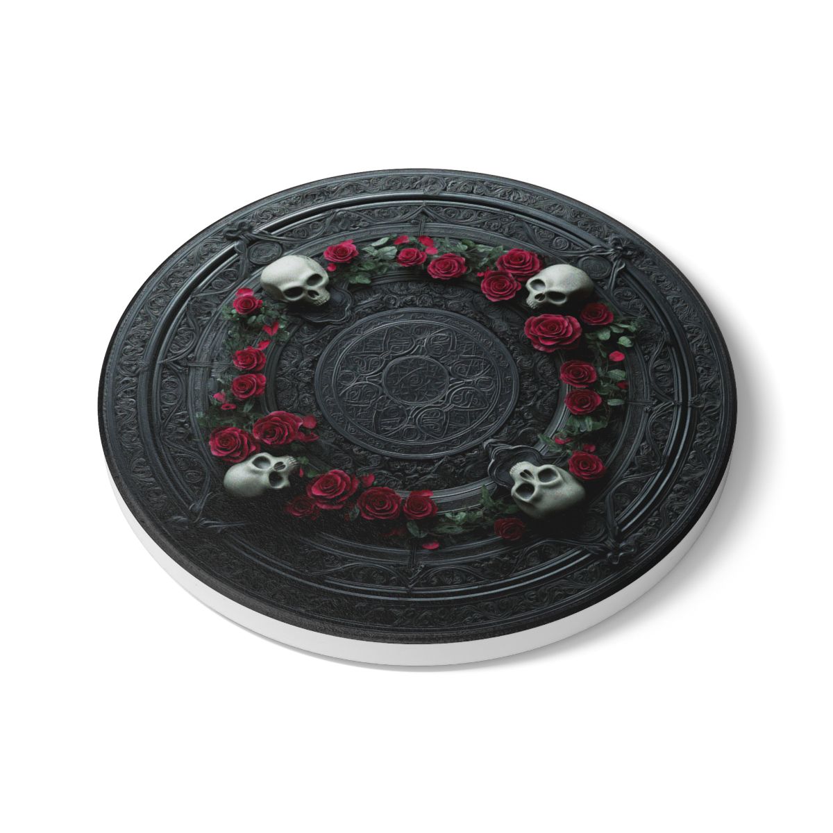 Gothic Skull & Rose Coaster - Dark Floral Celtic Decor with Cork Backing