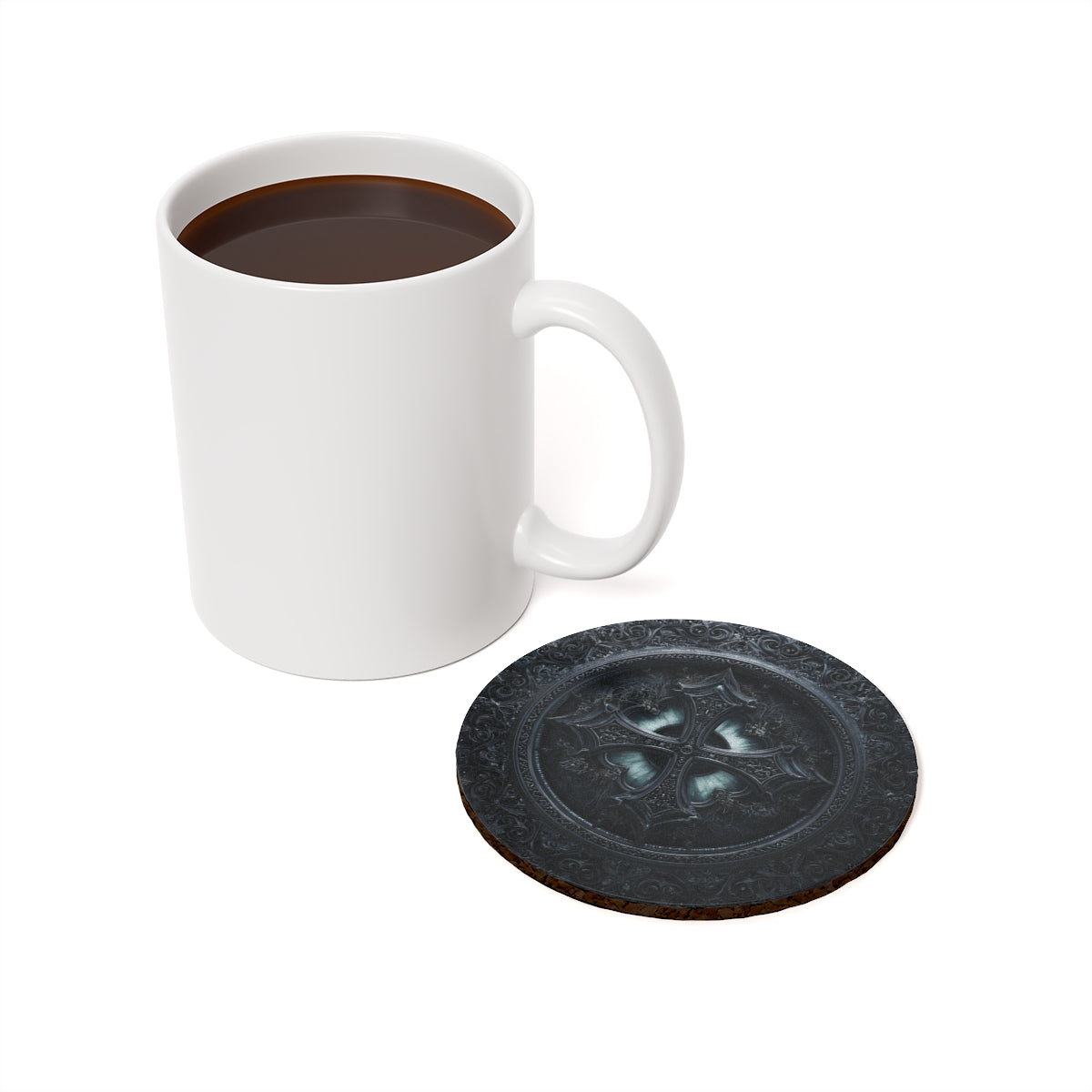 Gothic Cross Coaster - Ornate Black Cathedral-Inspired Decor with Cork Backing