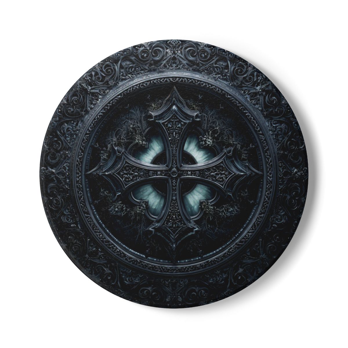 Gothic Cross Coaster - Ornate Black Cathedral-Inspired Decor with Cork Backing