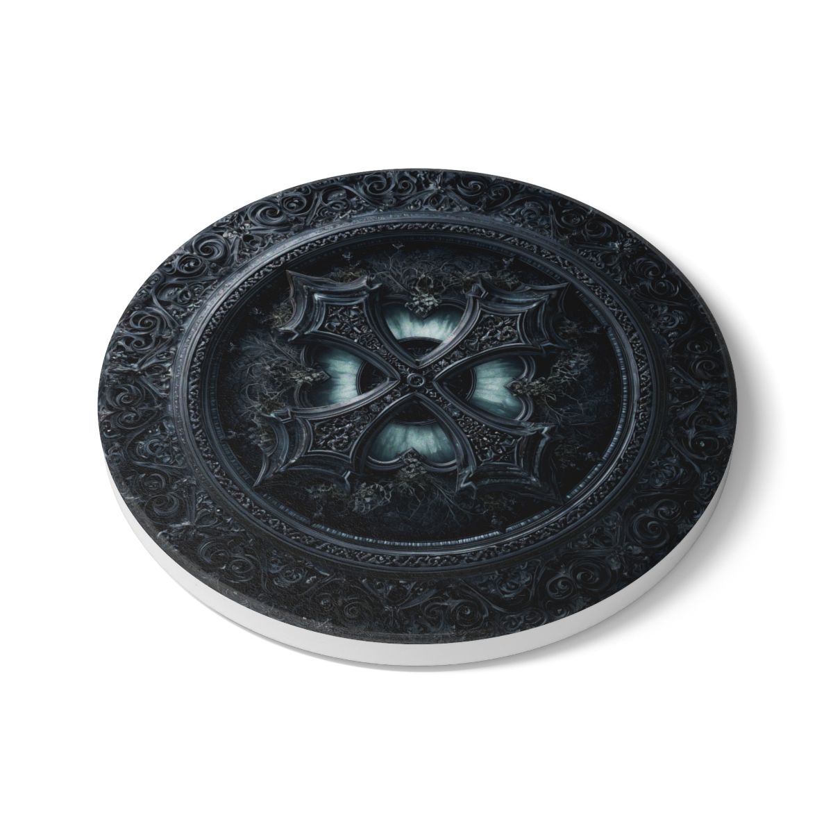 Gothic Cross Coaster - Ornate Black Cathedral-Inspired Decor with Cork Backing