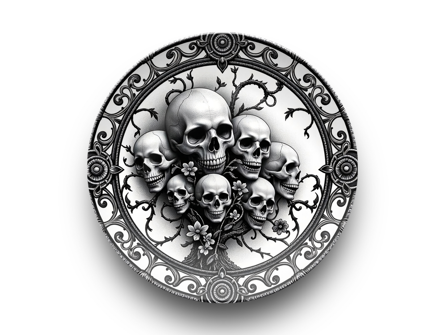 Gothic Skull Cluster Dinner Plate - Dark Victorian Skeleton Decor