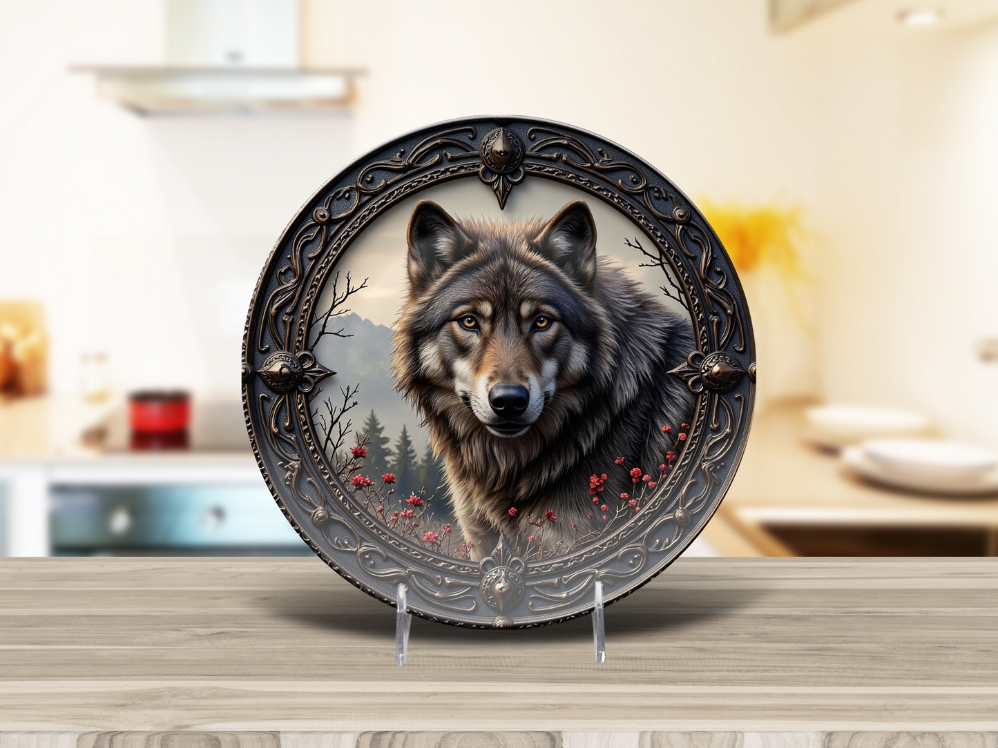Majestic Wolf Decorative Plate - Gothic Nature-Inspired Forest Design
