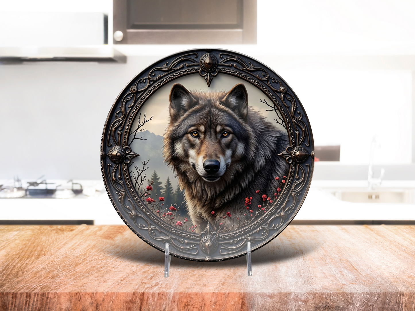 Majestic Wolf Decorative Plate - Gothic Nature-Inspired Forest Design