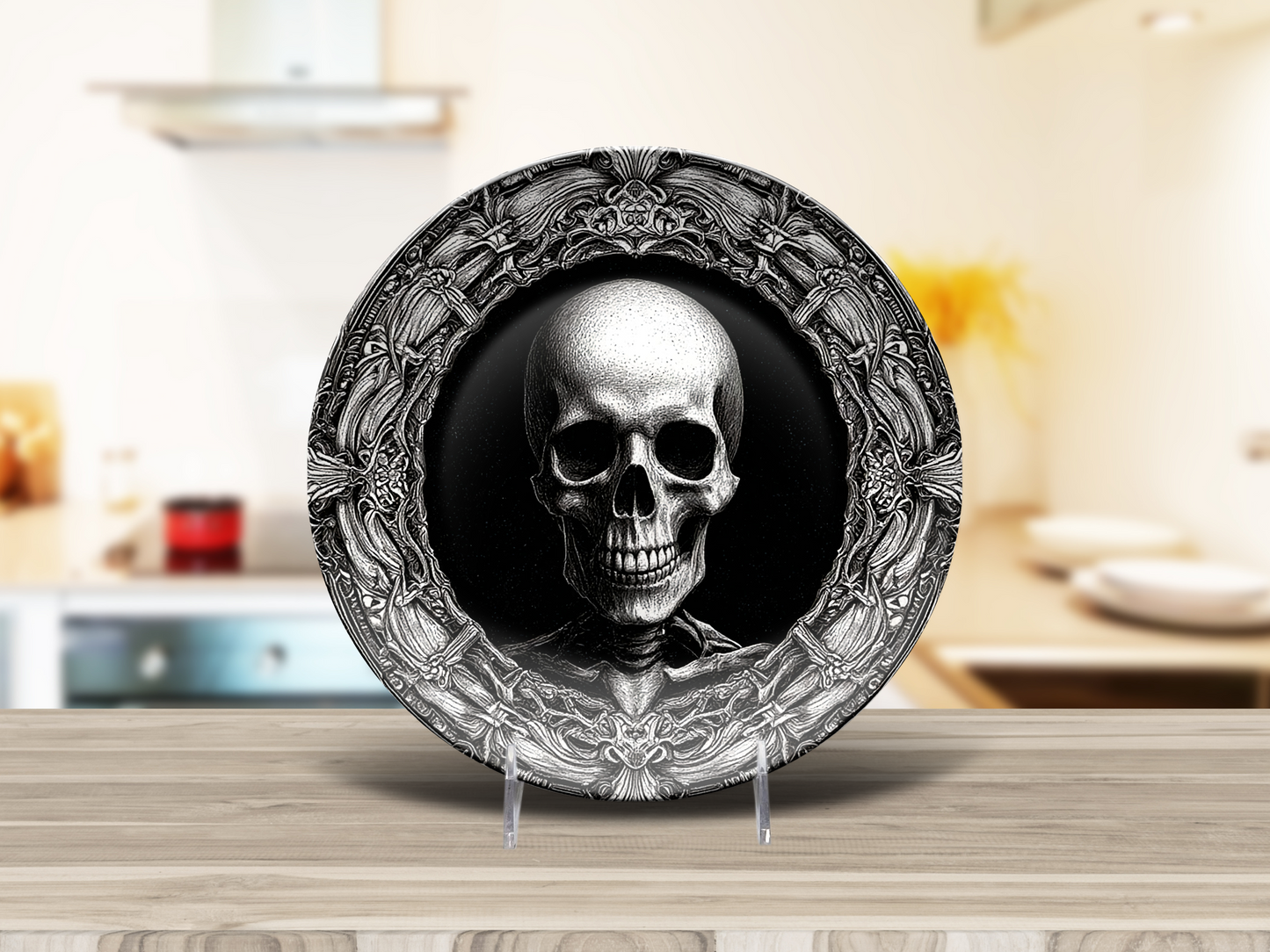 Gothic Skull Plate - Macabre Skeleton Art Decor for Gothic Homes & Halloween