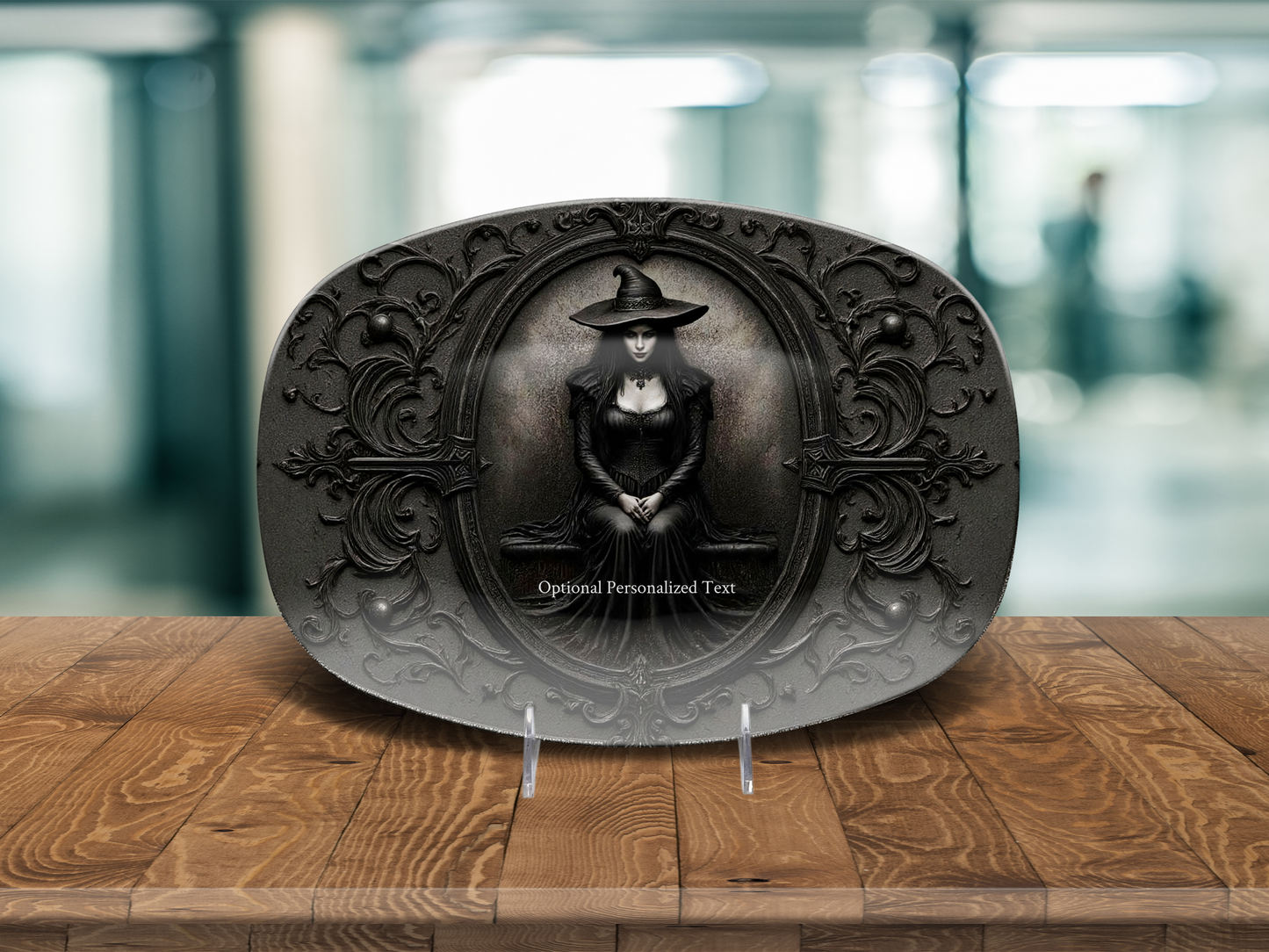 Gothic Witch Portrait Platter - Ornate Dark Art Tray with Optional Personalization