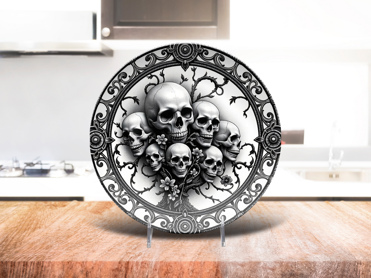 Gothic Skull Cluster Dinner Plate - Dark Victorian Skeleton Decor