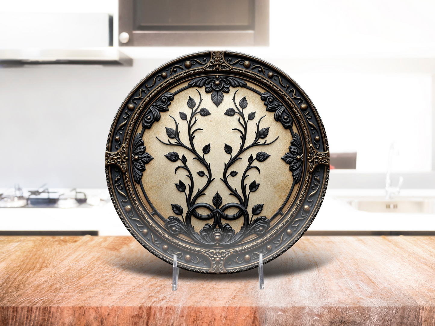 Elegant Gothic Floral Dinner Plate - Antique-Inspired Black & Gold Design