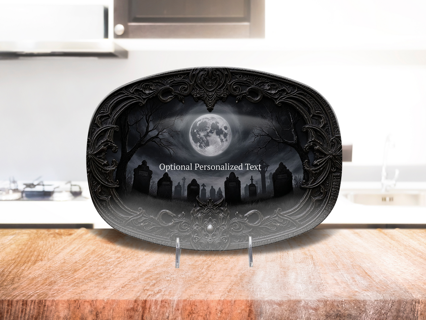 Gothic Graveyard Moonlight Platter - Personalized Haunted Cemetery Tray