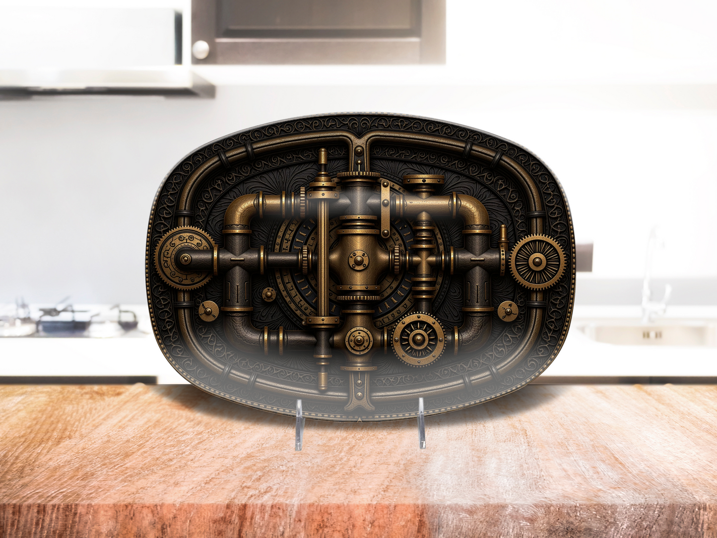 Steampunk Gearwork Oval Platter - Industrial Sci-Fi Serving Tray