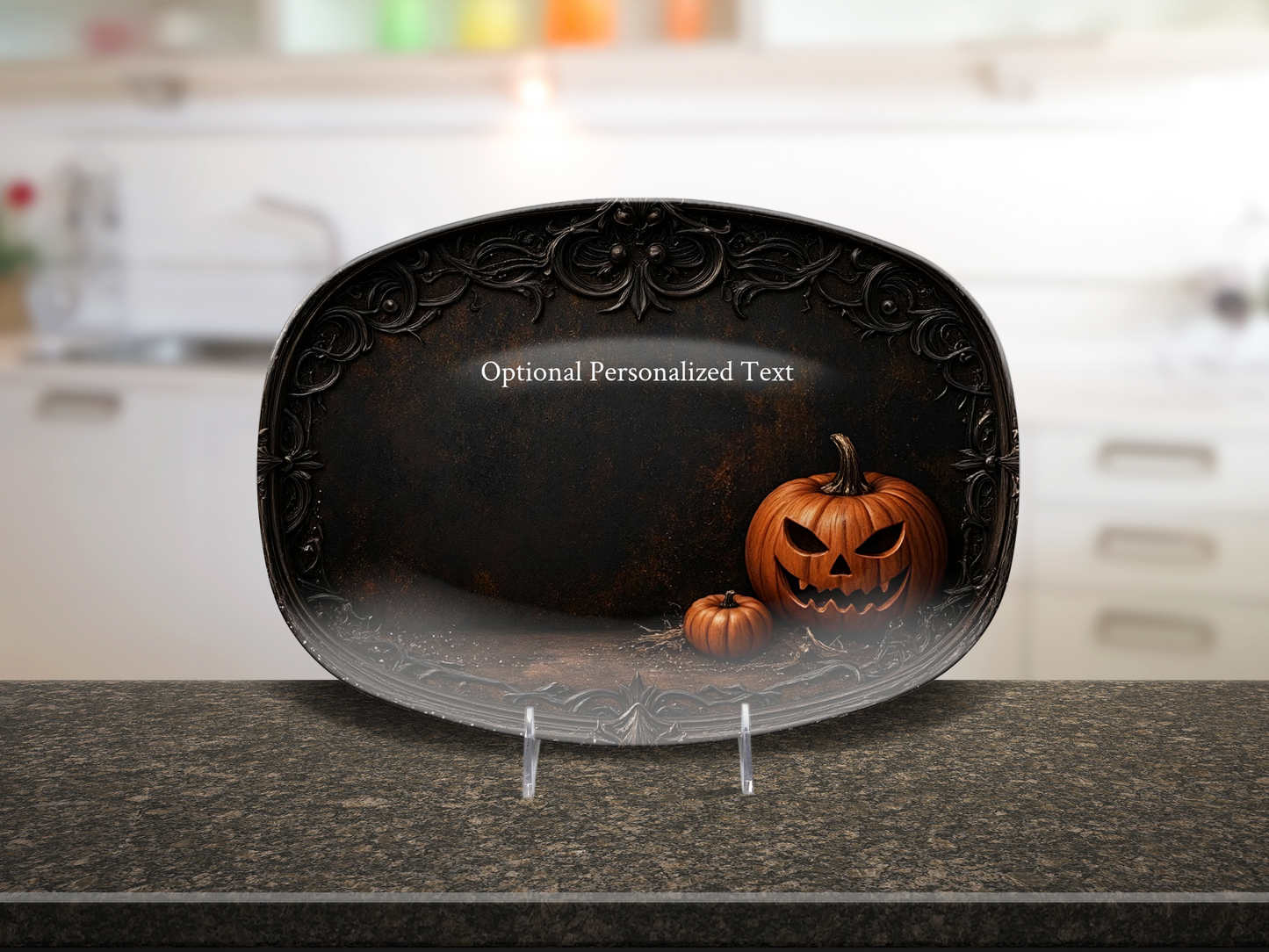 Jack-O'-Lantern Halloween Platter – Gothic Pumpkin Tray with Personalized Text