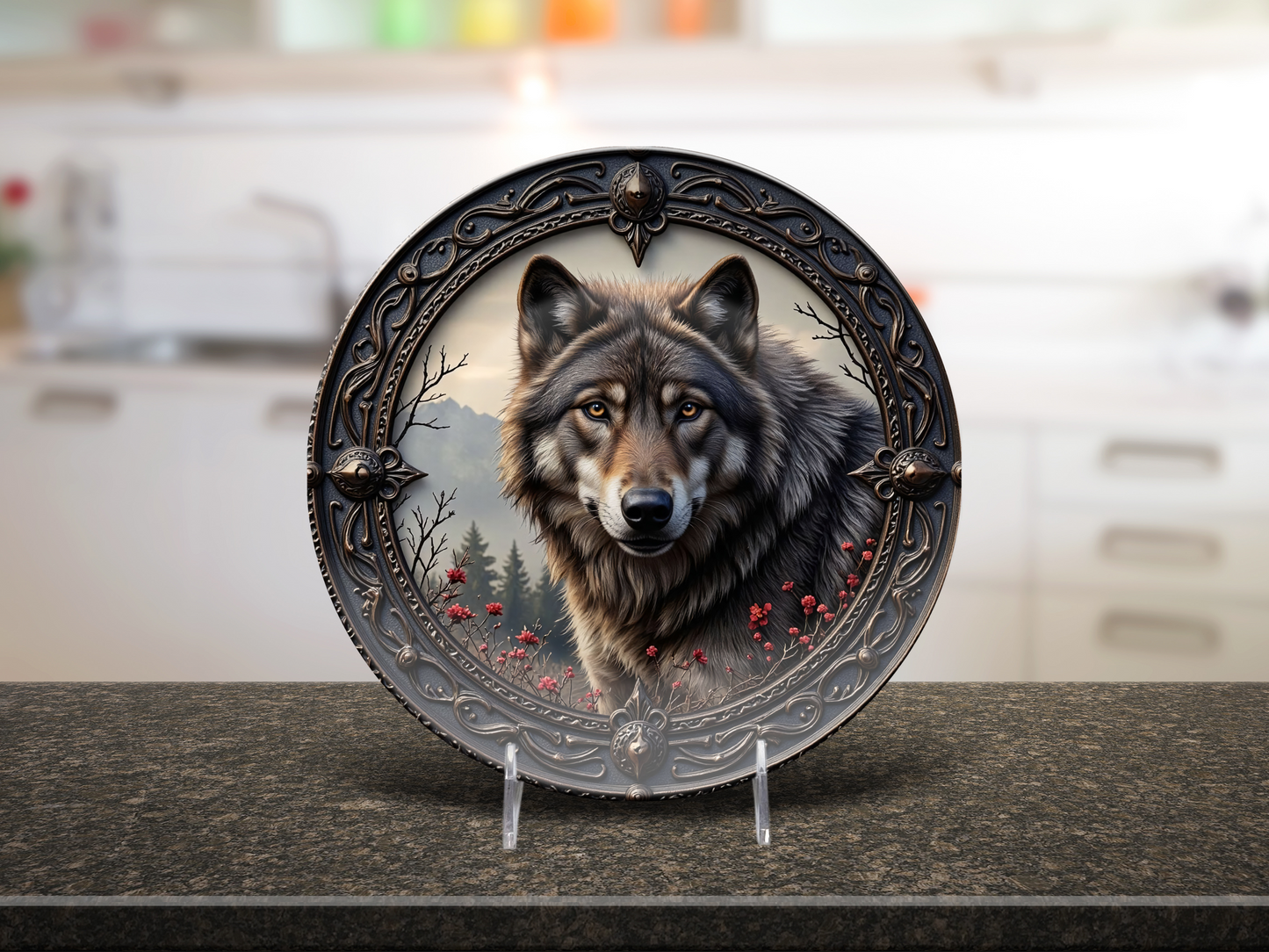 Majestic Wolf Decorative Plate - Gothic Nature-Inspired Forest Design