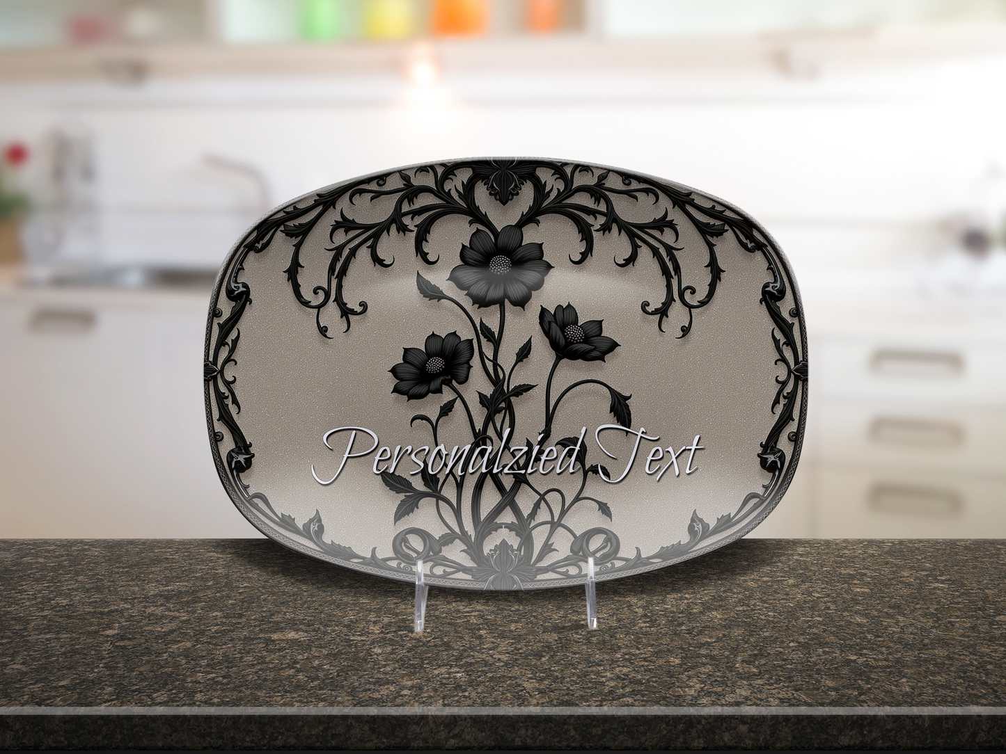 Elegant Gothic Floral Oval Platter - Personalized Serving Tray