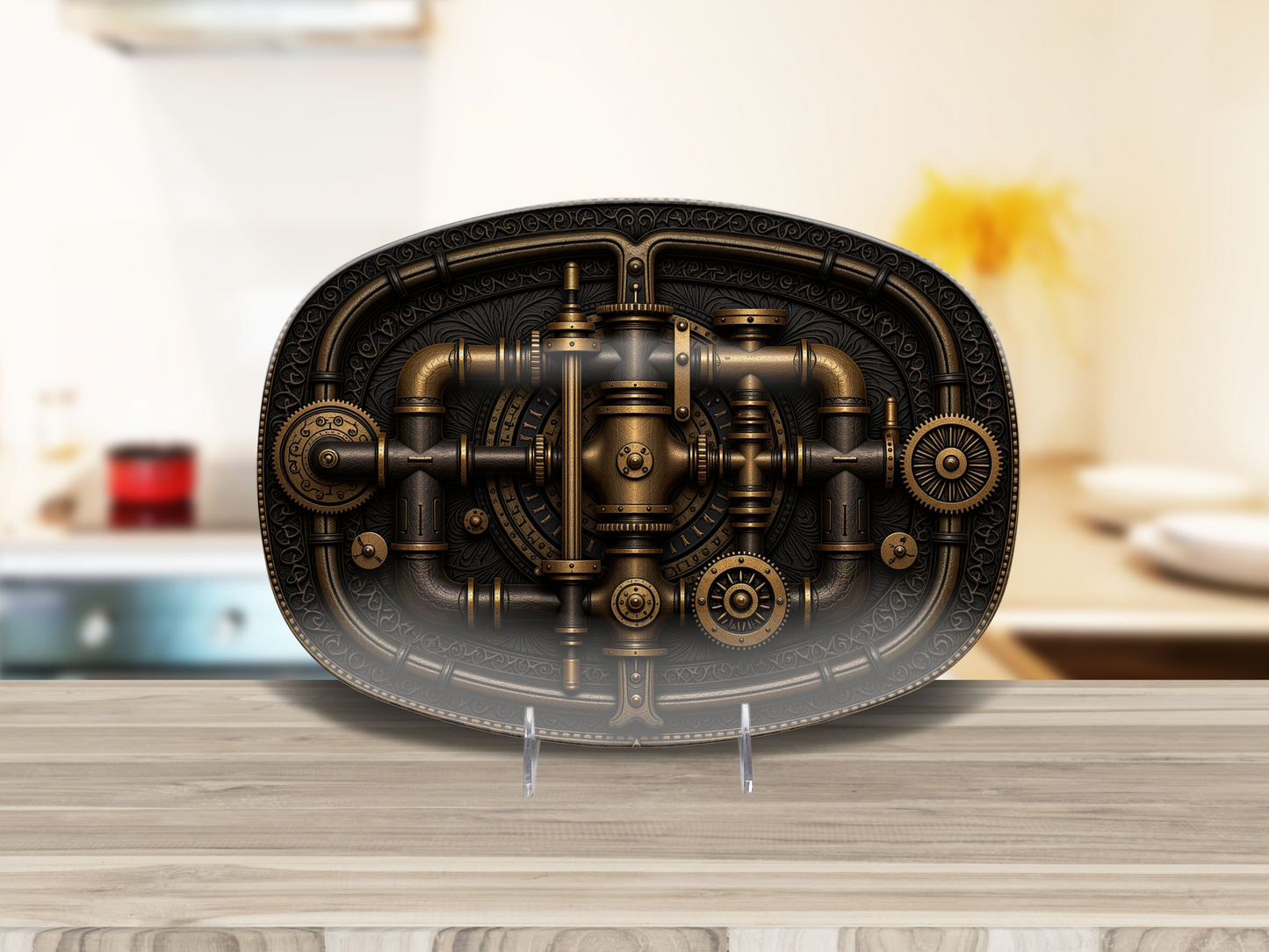 Steampunk Gearwork Oval Platter - Industrial Sci-Fi Serving Tray