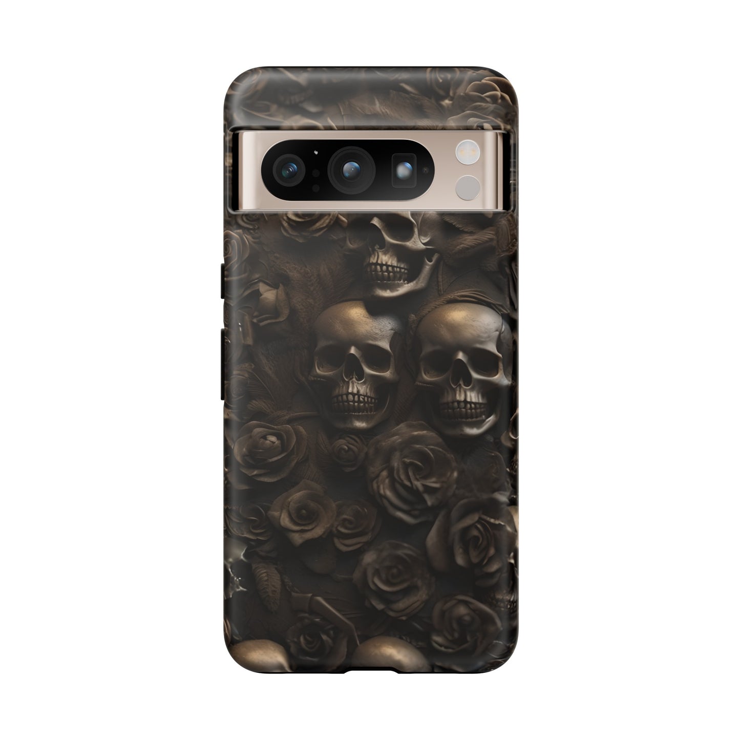 Sepia Gothic Skulls and Roses Phone Case – Dark Floral Design for iPhone, Samsung Galaxy, and Google Pixel Devices