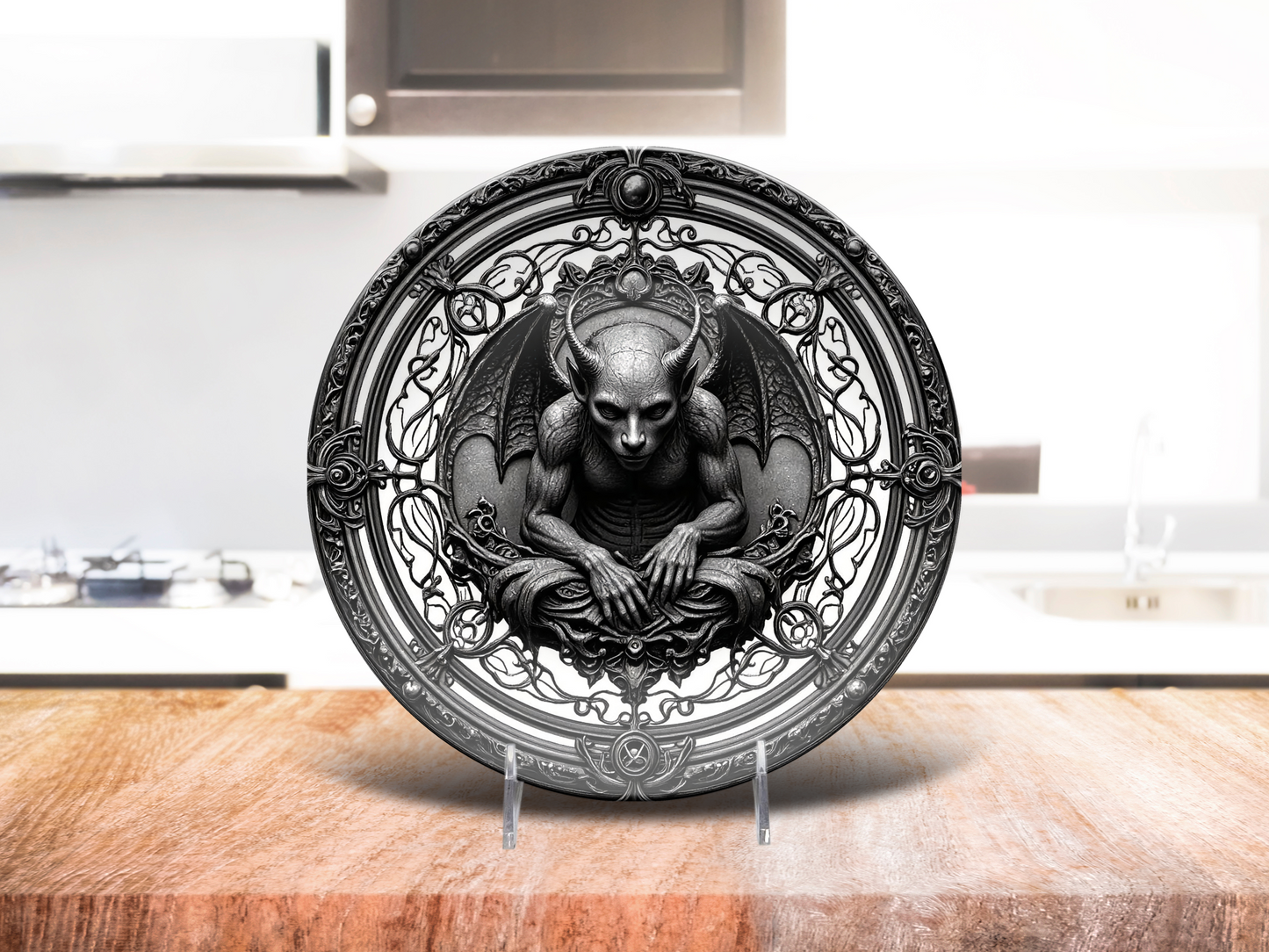 Gothic Gargoyle Decorative Plate - Dark Cathedral Guardian Design