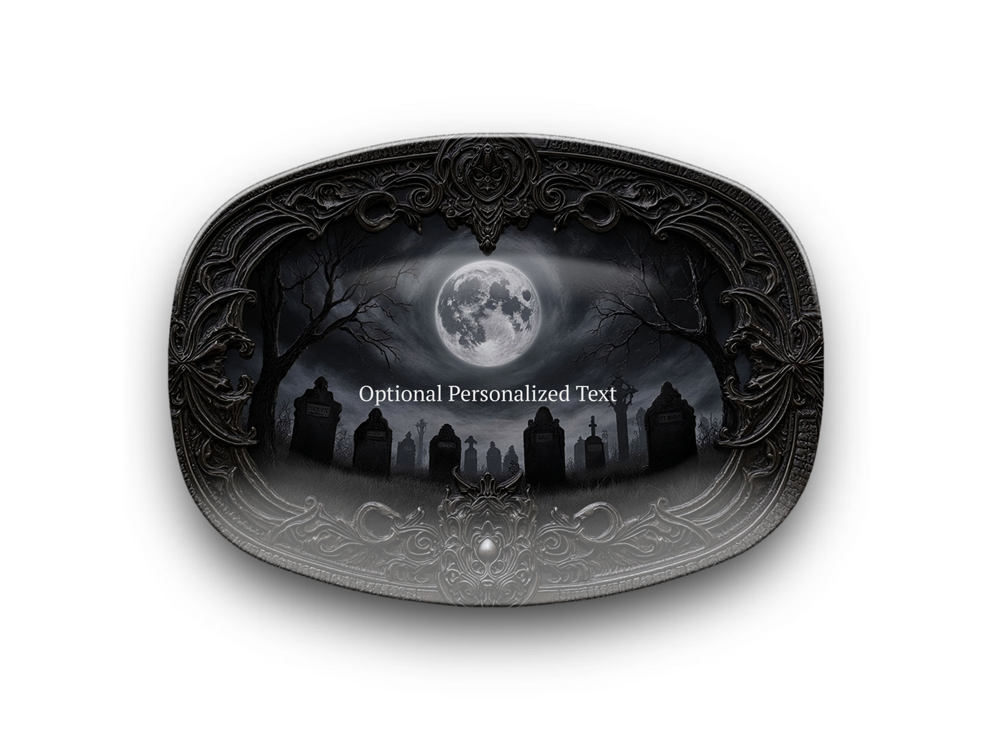 Gothic Graveyard Moonlight Platter - Personalized Haunted Cemetery Tray