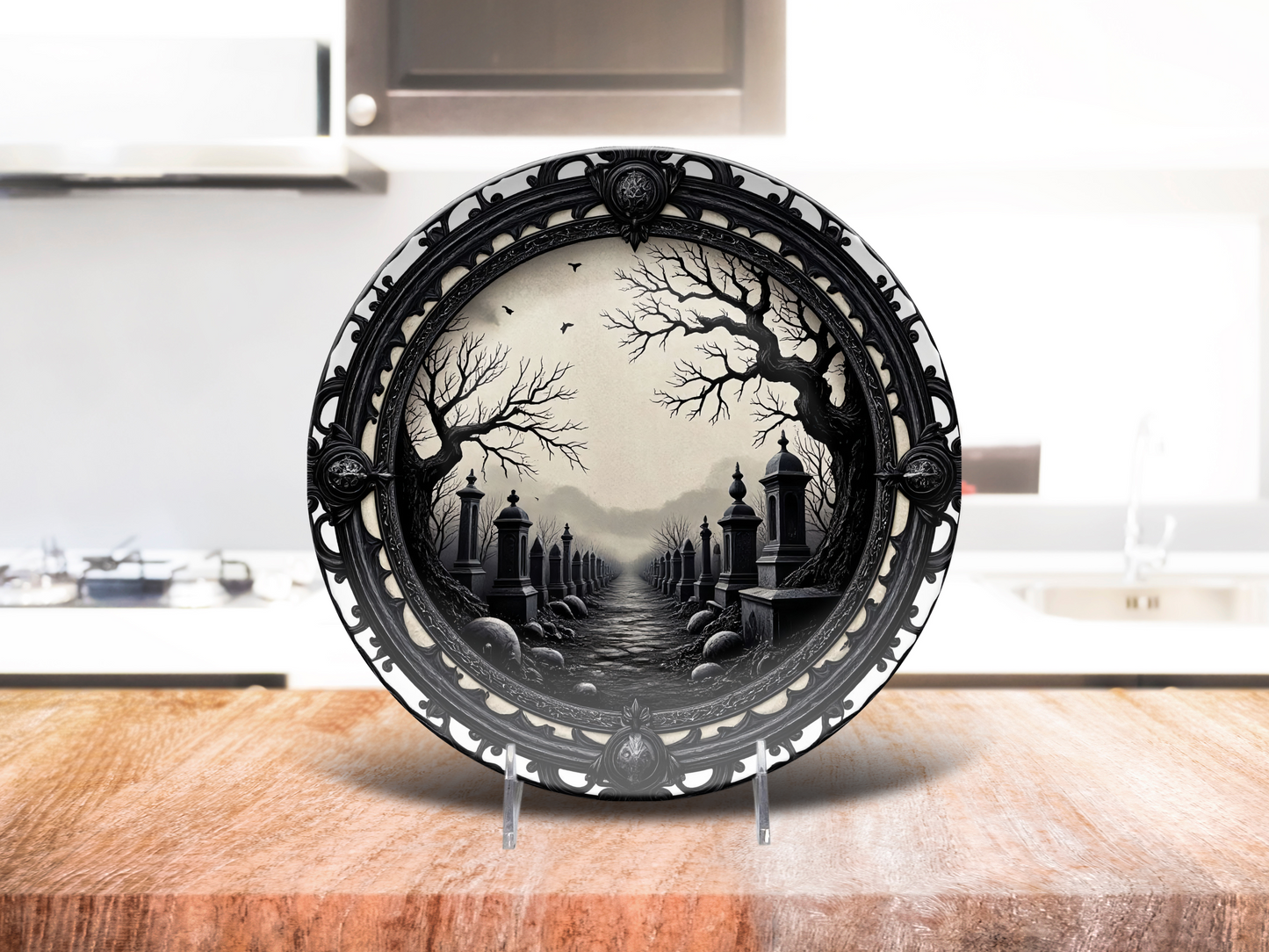 Gothic Graveyard Dinner Plate – Haunted Cemetery Decorative Dish